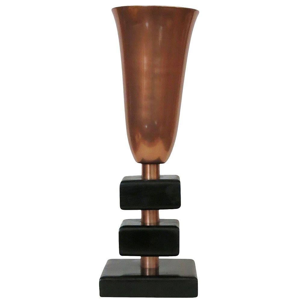 Early Mid-century Copper Stacked Base Torchiere Table Lamp - 9