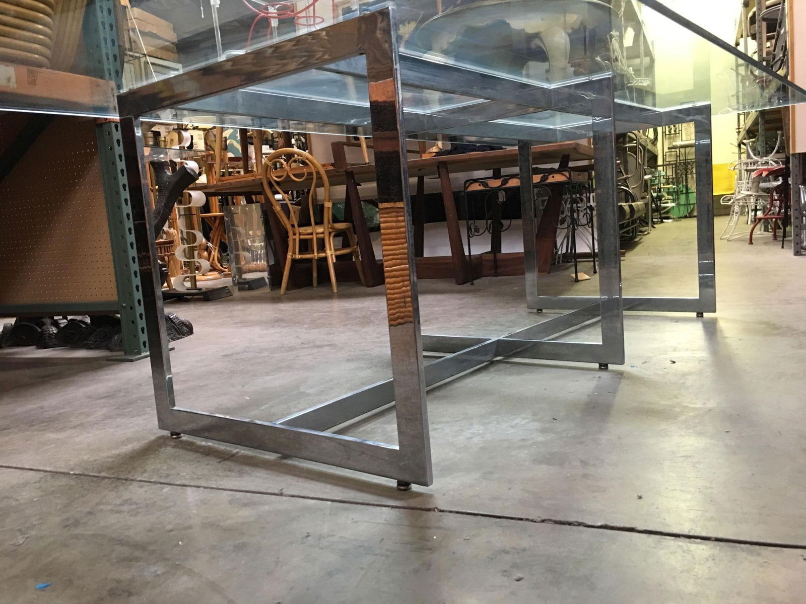 Milo Baughman Style Chrome and Glass 8 Person Dining Table - 4