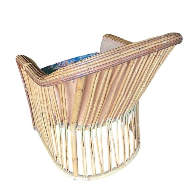 Set of Four Pencil Reed Rattan Armchair, Restored, 1970s - 13