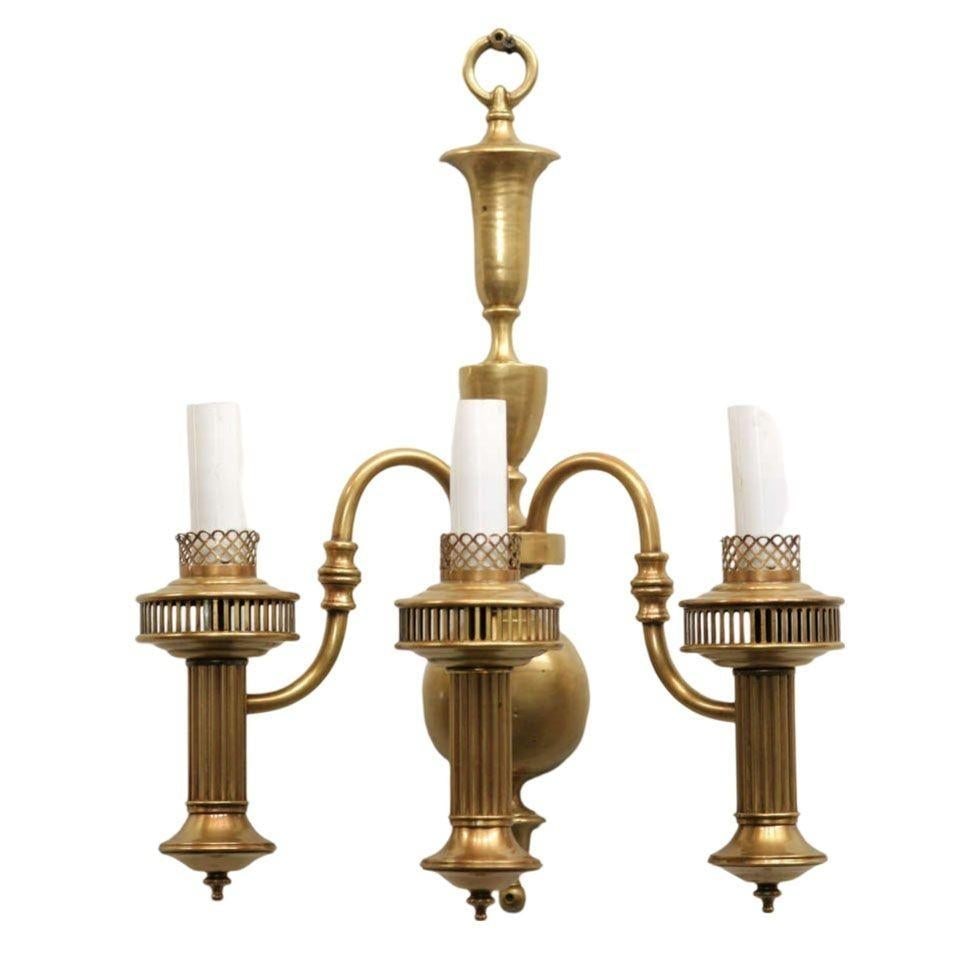 American Colonial Brass Electric Converted Oil Lamp Wall Sconce, 2 Available - 2