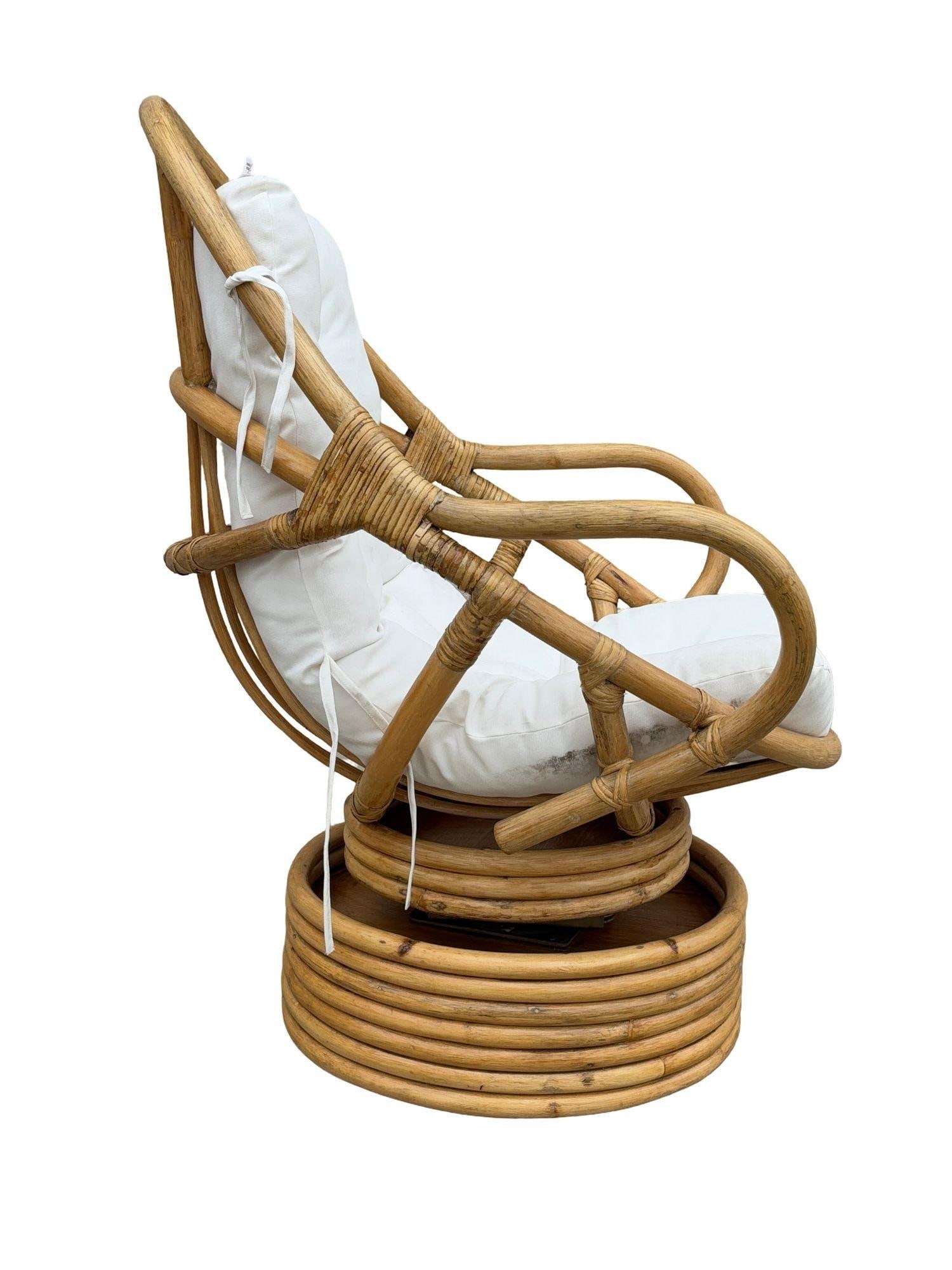 Restored Swivel Bucket Lounge Chair on Stacked Rattan Pedestal Base - 10