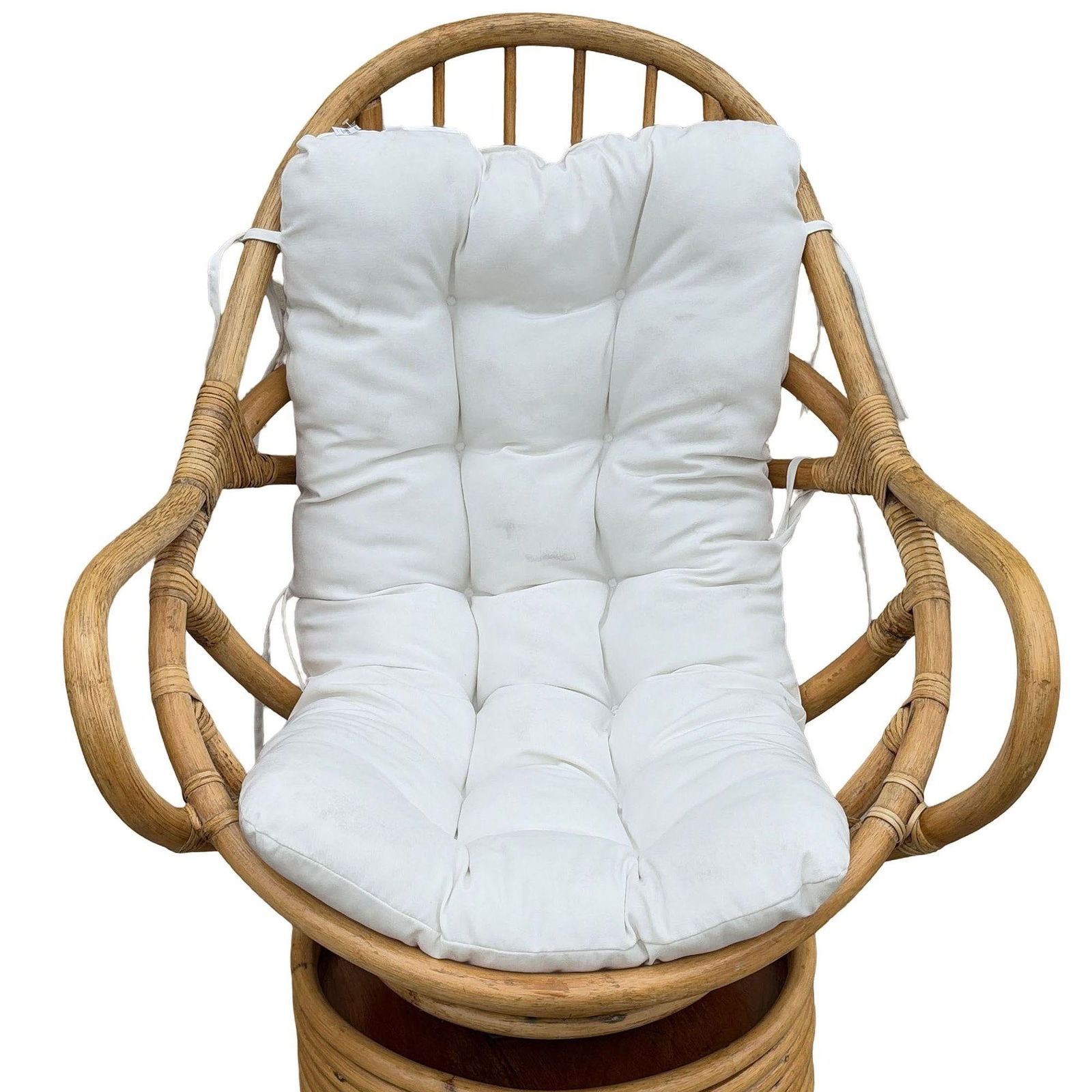 Restored Swivel Bucket Lounge Chair on Stacked Rattan Pedestal Base - 12