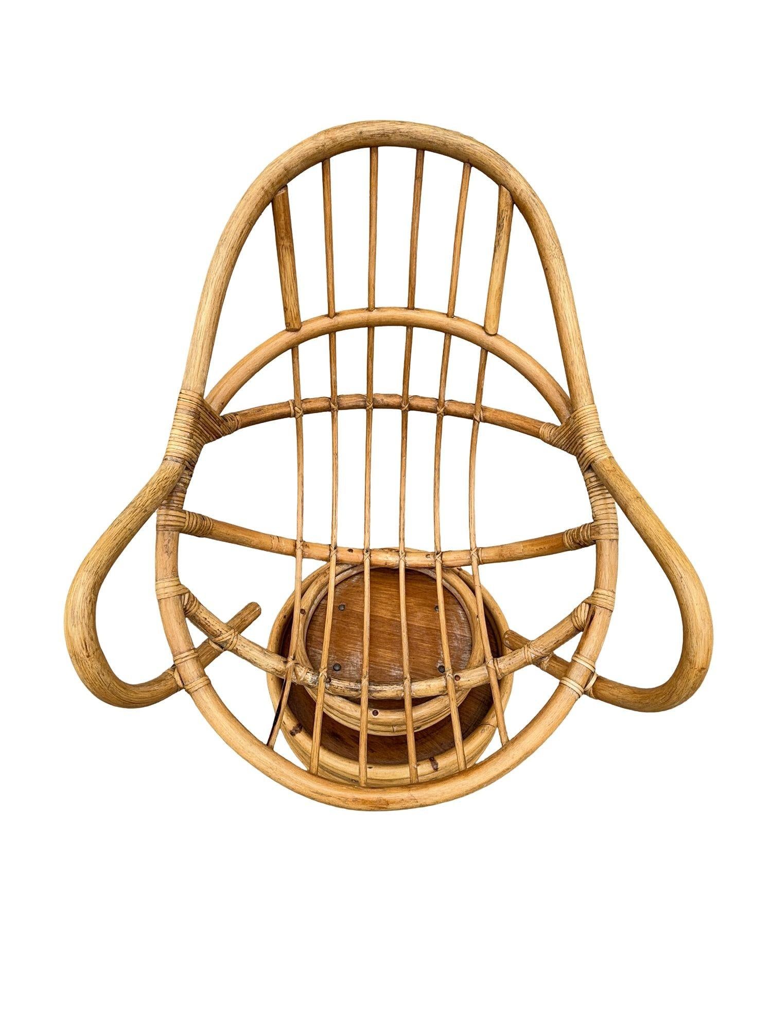 Restored Swivel Bucket Lounge Chair on Stacked Rattan Pedestal Base - 4