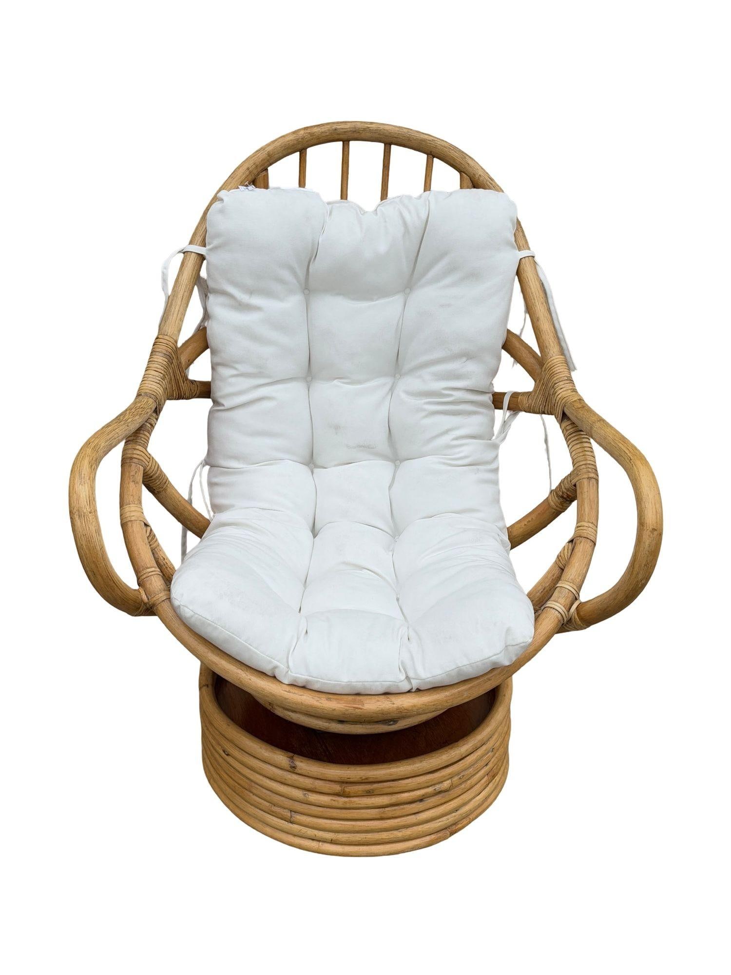 Restored Swivel Bucket Lounge Chair on Stacked Rattan Pedestal Base - 8