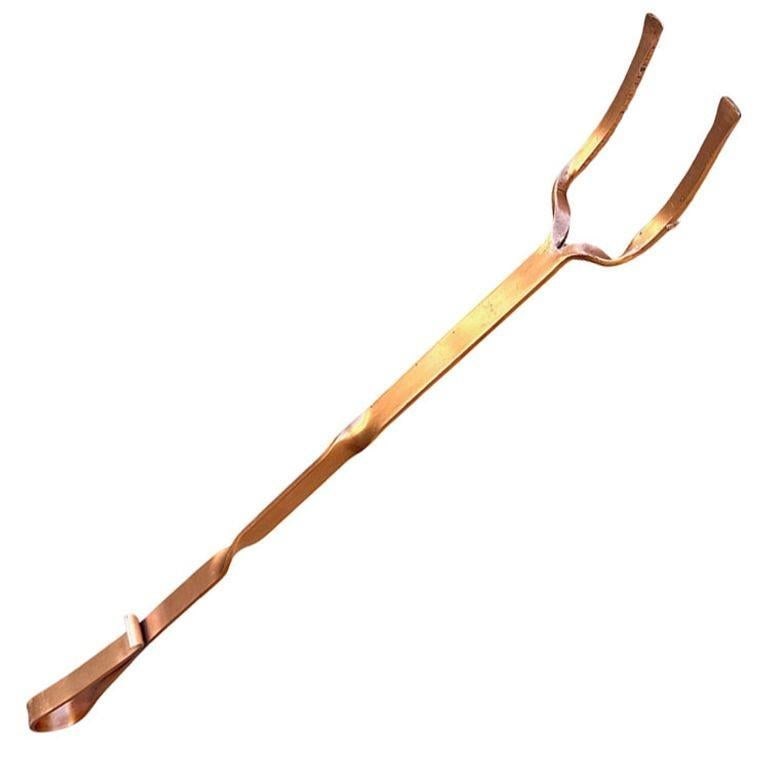 Solid Copper Art Deco Fireplace Poker and Tongs Tools - 5