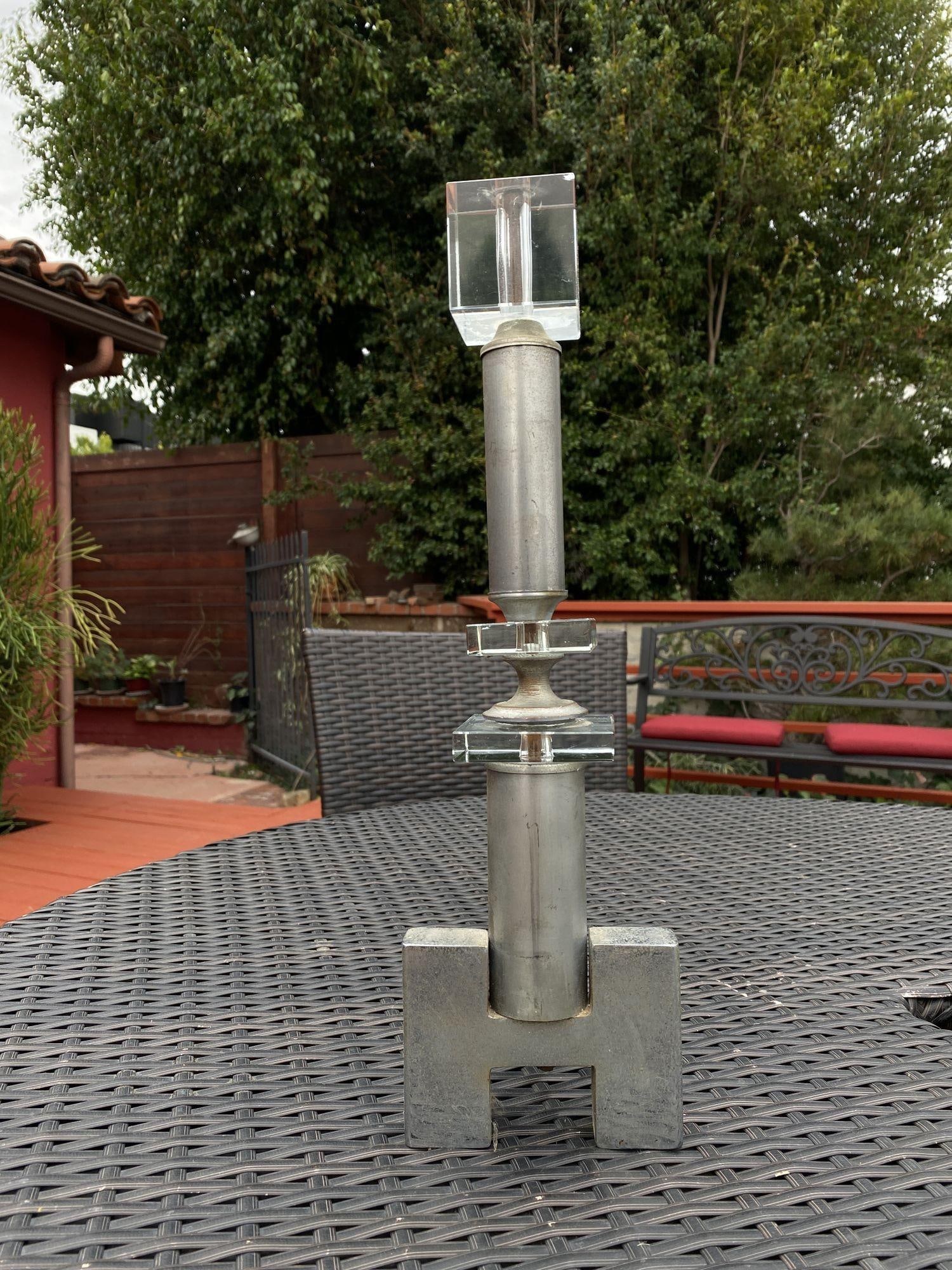 Hollywood Regency Crystal & Chrome "H" Fireplace Andirons, Pair - 10