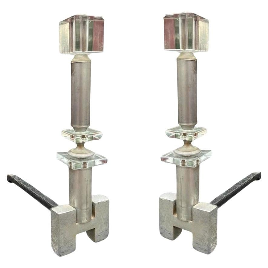 Hollywood Regency Crystal & Chrome "H" Fireplace Andirons, Pair: Title: Hollywood Regency Crystal & Chrome "H" Fireplace Andirons, Pair Description: Hollywood Regency crystal & chrome "H" Fireplace Andirons, pair featuring iron core holding chromed steel prices