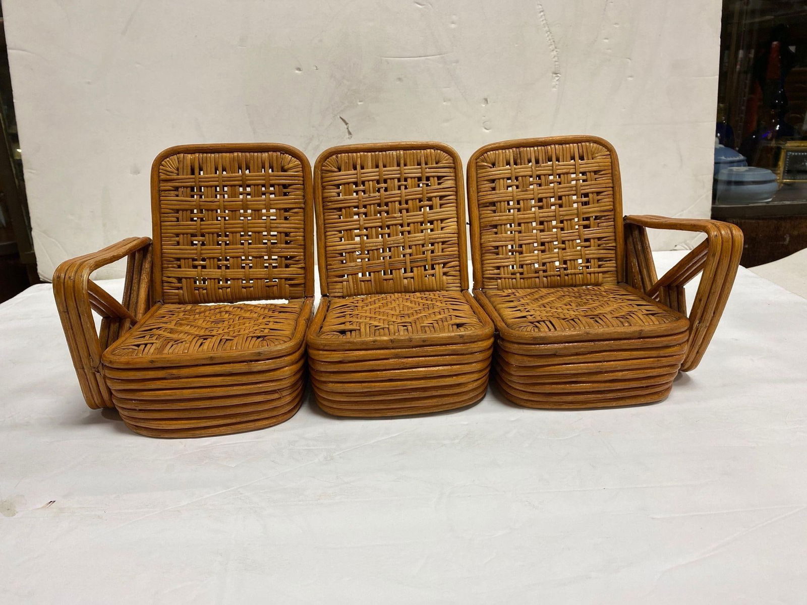 Paul Frankl Style Salesman Sample Miniature Rattan Livingroom Set, 1950 - 10