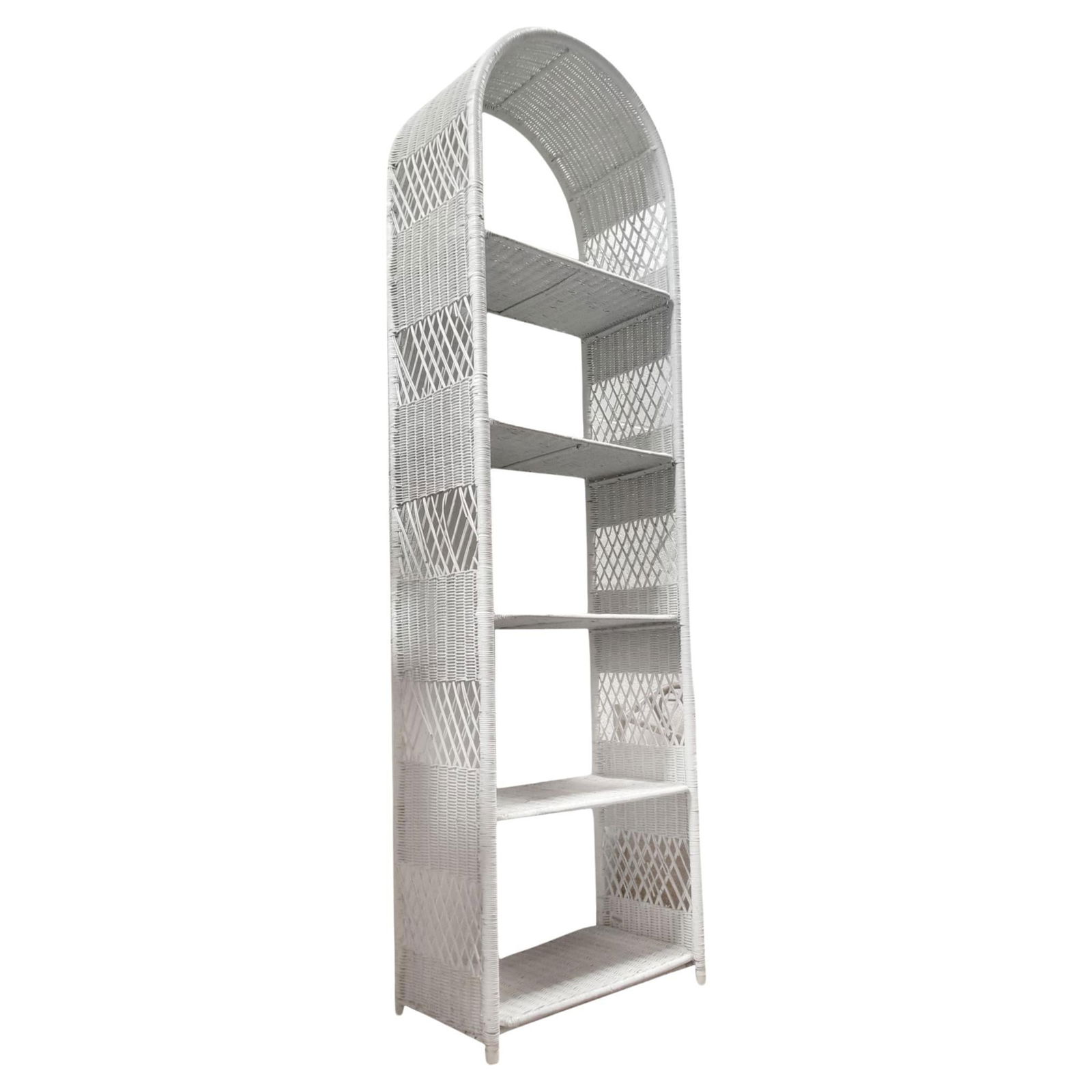 Restored White Rattan Wicker Arched Bookcase - 7