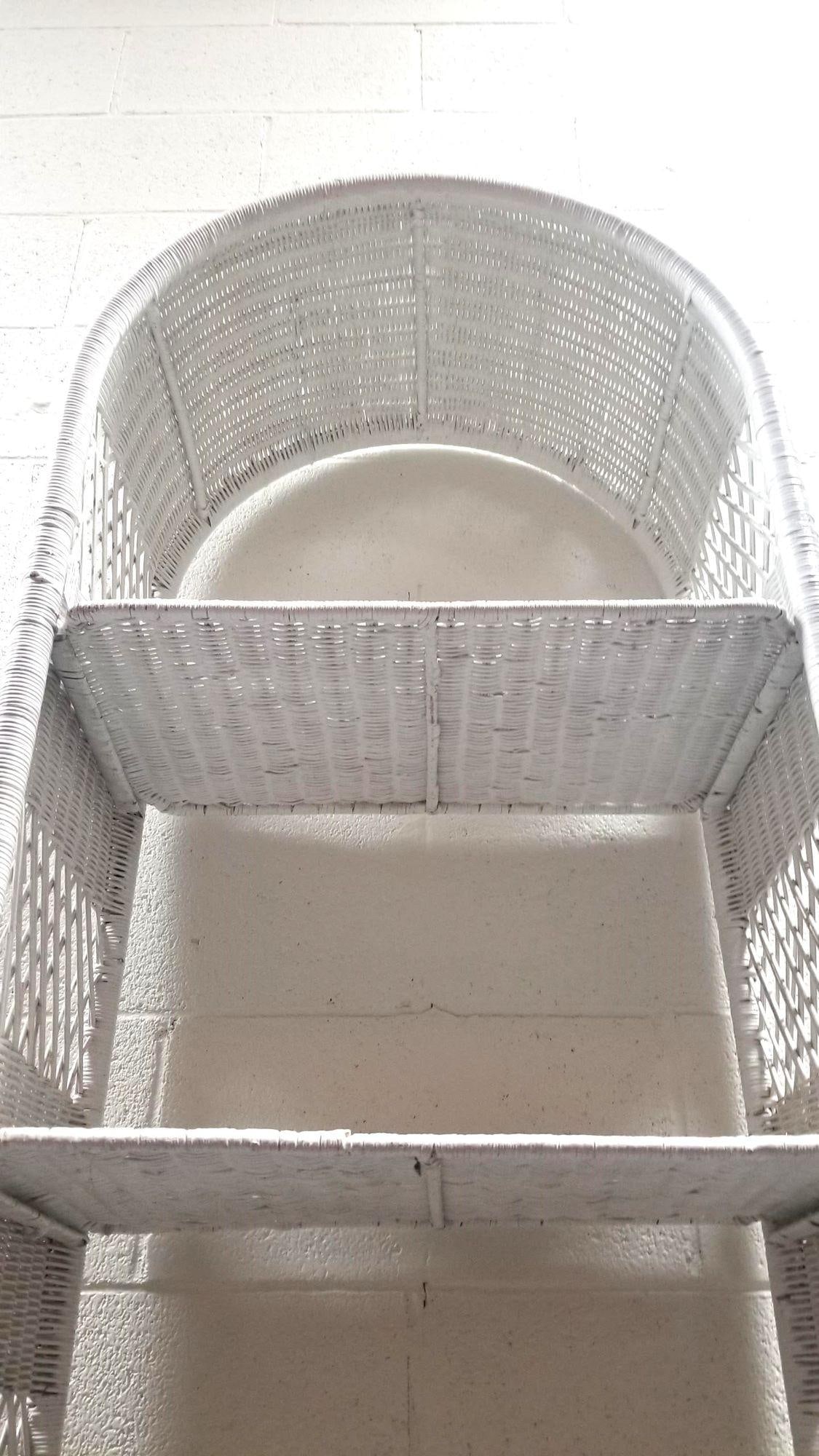 Restored White Rattan Wicker Arched Bookcase - 8