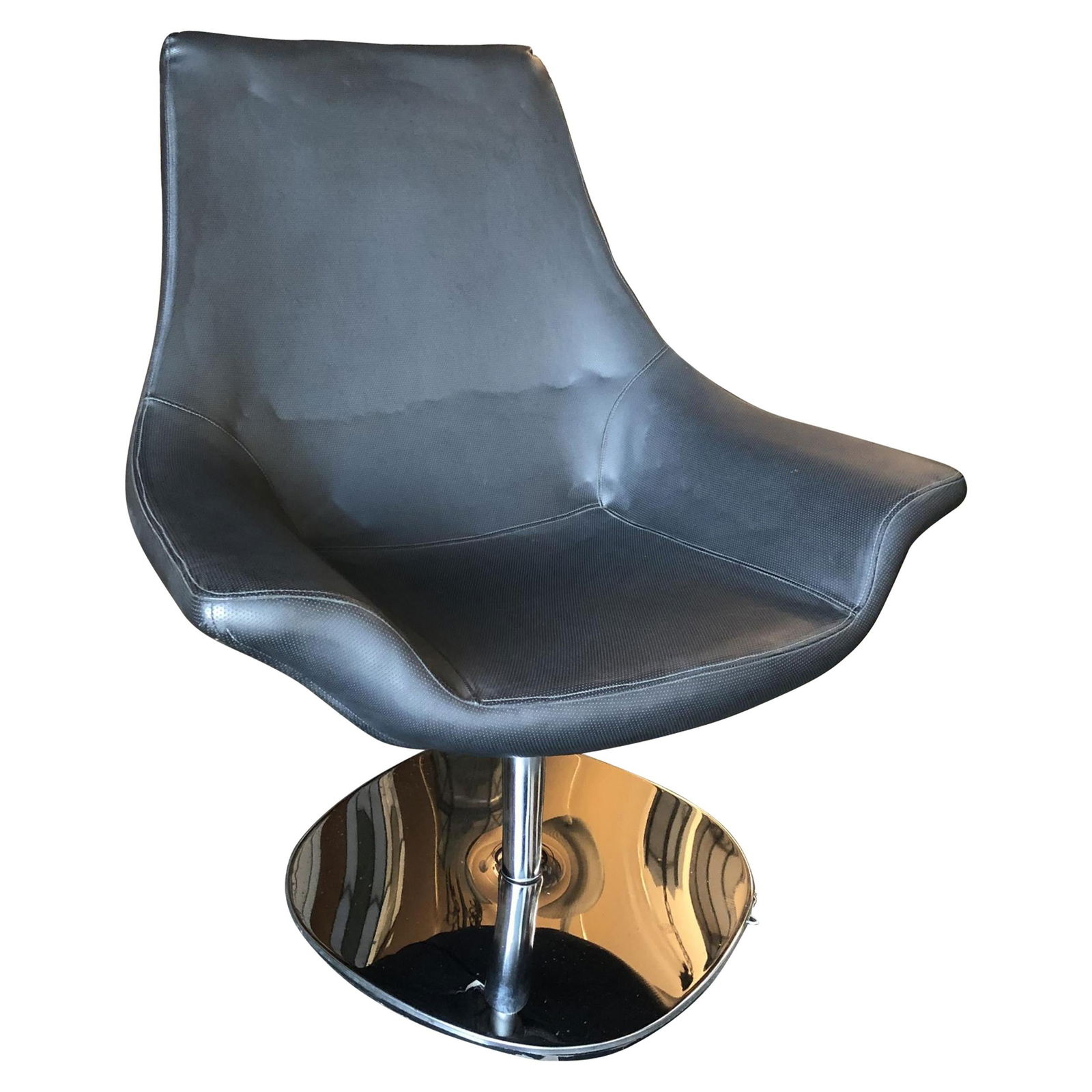 Modernist Leather Captian's Lounge Chair with Chrome Base, Circa 1980: Title: Modernist Leather Captian's Lounge Chair with Chrome Base, Circa 1980 Description: High style 1980s modern captain's lounge chair featuring a large over oversized cobra shaped back upholstered