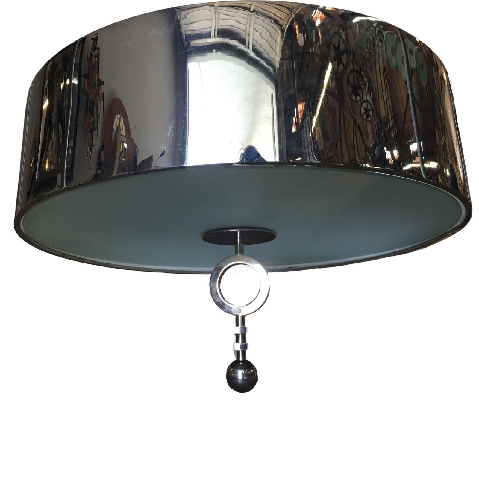 Chrome Drum Chandelier with Frosted Glass Shade - 11