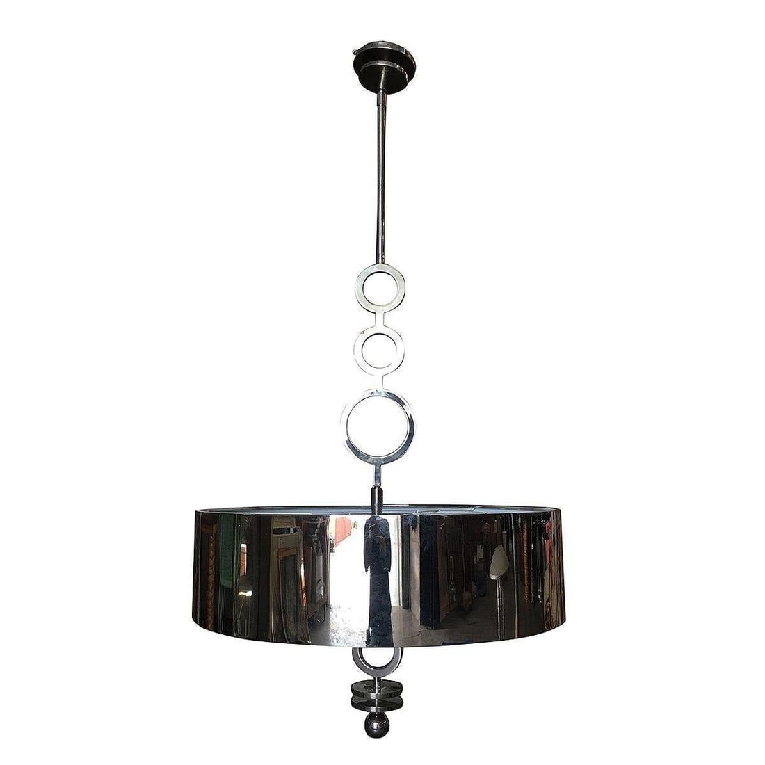 Chrome Drum Chandelier with Frosted Glass Shade - 19