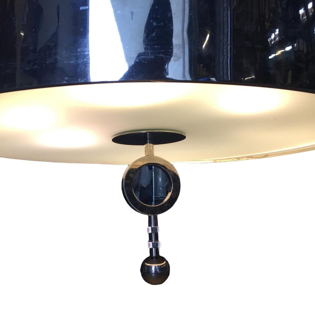 Chrome Drum Chandelier with Frosted Glass Shade - 6