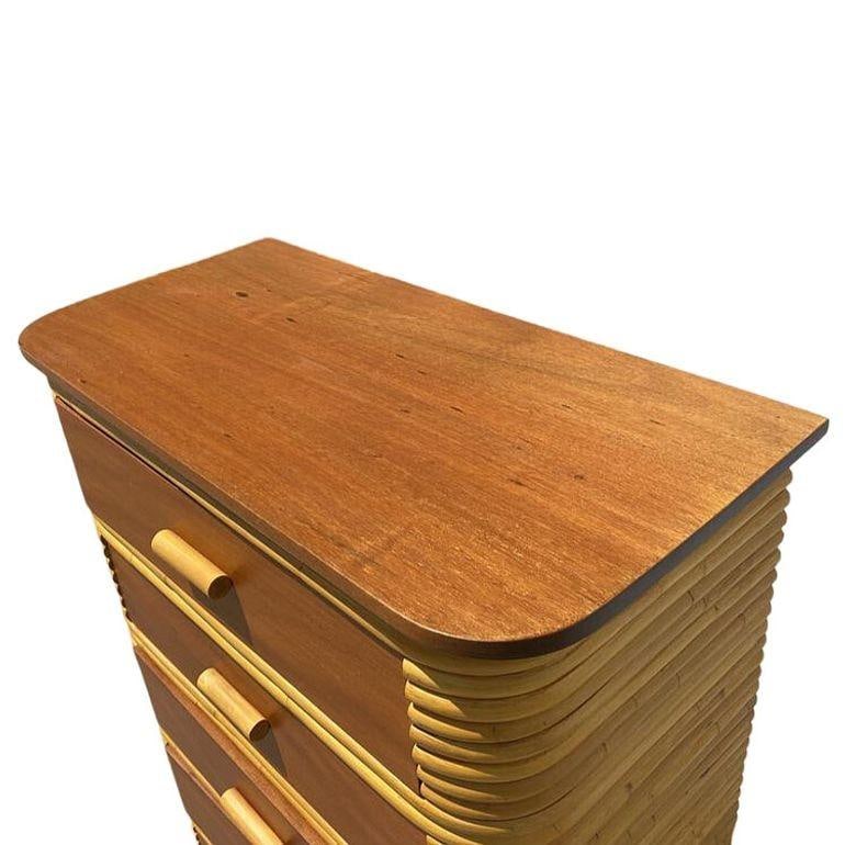Restored Art Deco Stacked Rattan Highboy Dresser w/ Mahogany - 4