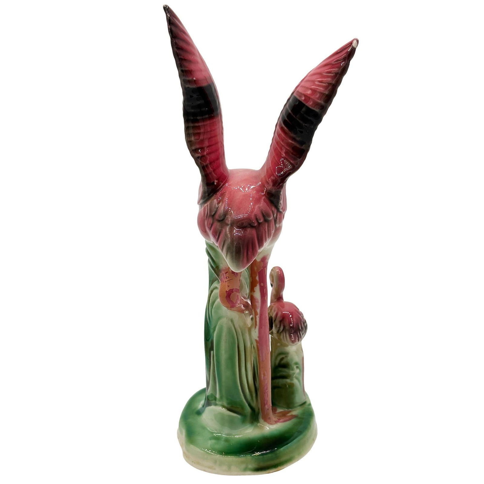 Mid-century Child & Mother Pink Flamingo Ceramic Tabletop Statue By Leftons - 13