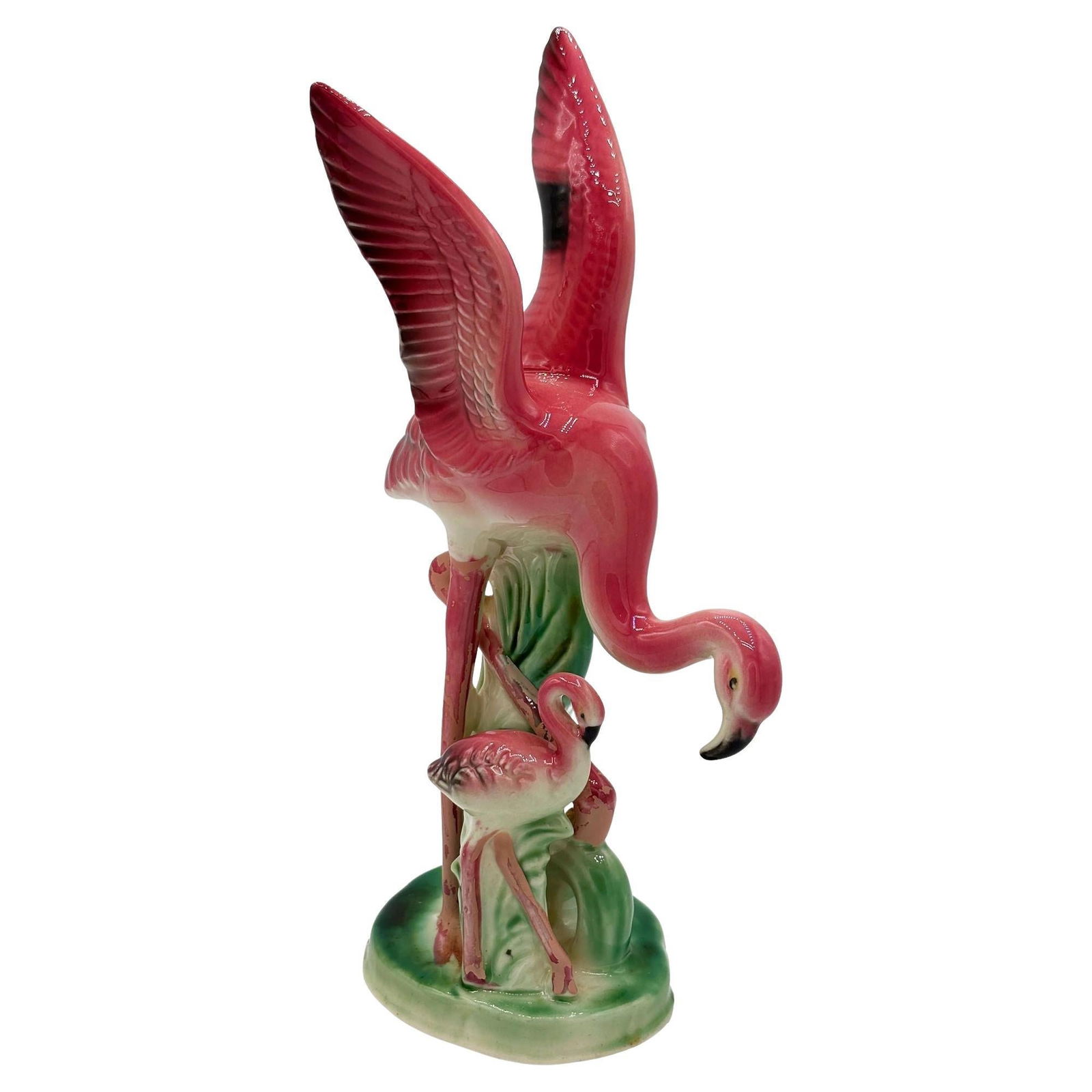 Mid-century Child & Mother Pink Flamingo Ceramic Tabletop Statue By Leftons - 7