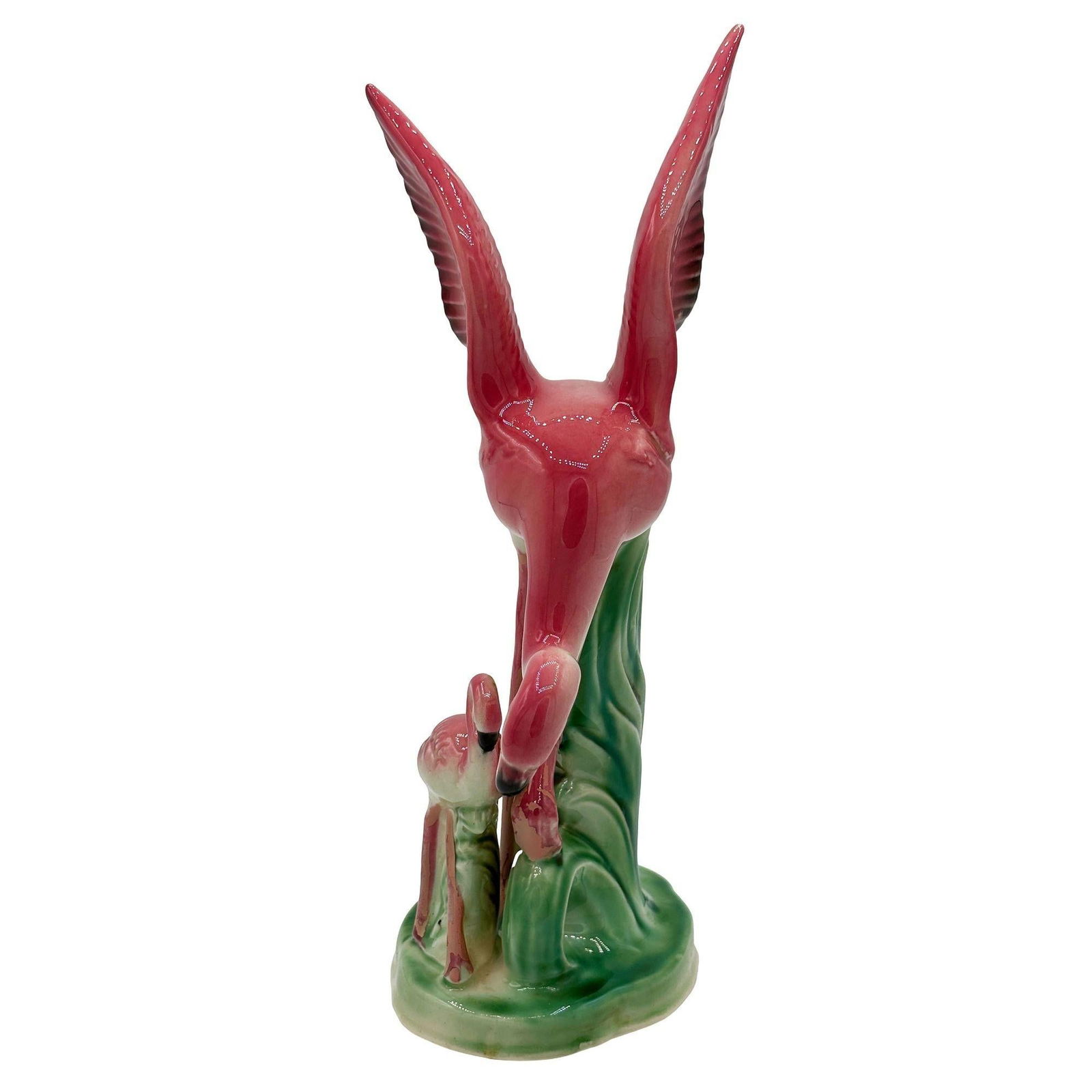 Mid-century Child & Mother Pink Flamingo Ceramic Tabletop Statue By Leftons - 8
