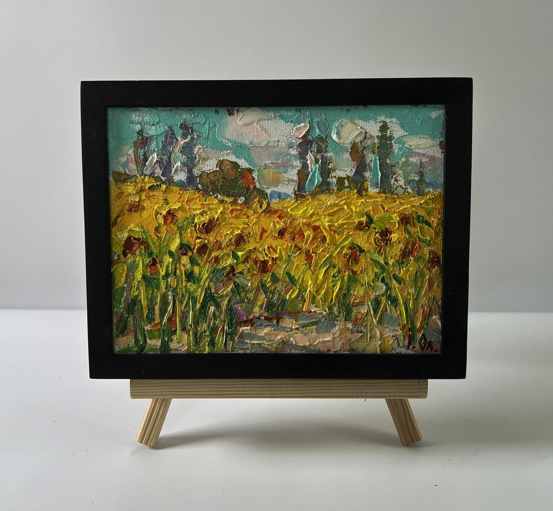 Oil painting Sunflowers field Oleksiy Ivanyuk: Title: Oil painting Sunflowers field Oleksiy Ivanyuk Description: №AAA5659 The Oil painting Canvas titled “Sunflowers field” captures the radiant beauty and golden abundance of one o