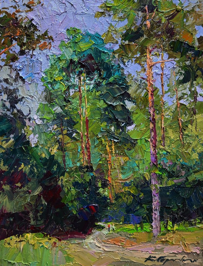 Оil painting Along the forest path Boris Serdyuk: Title: Оil painting Along the forest path Boris Serdyuk Description: №SERB 1220 The Oil painting on Canvas titled “Along the forest path” immerses the viewer into the quiet maj