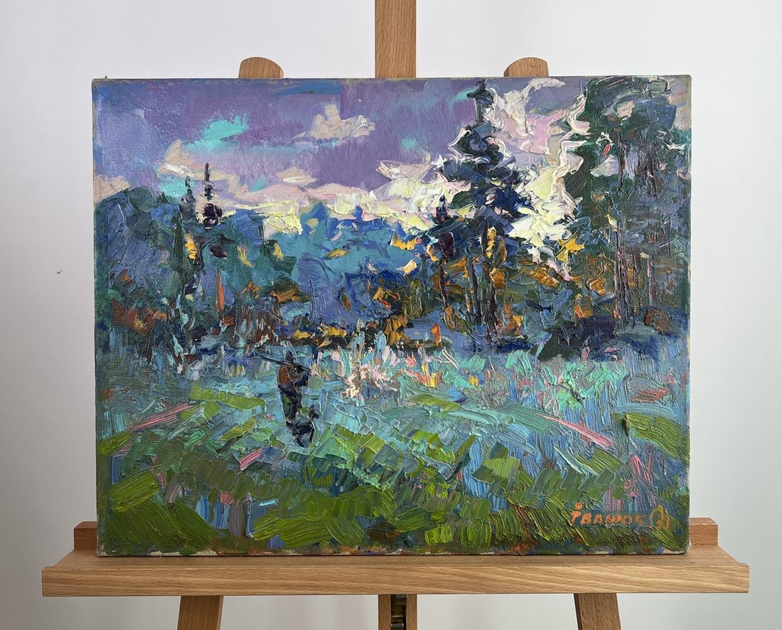 Oil painting Silver of morning dew Alex Kalenyuk: Title: Oil painting Silver of morning dew Alex Kalenyuk Description: №AAA5164 The oil painting on Canvas titled "Silver of Morning Dew" is a luminous celebration of dawn’s quiet magic, cap