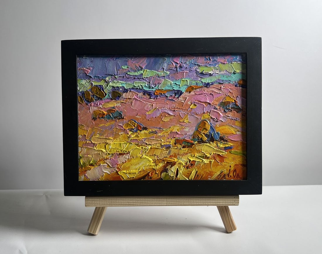 Oil painting Morning summer meadows Alex Kalenyuk: Title: Oil painting Morning summer meadows Alex Kalenyuk Description: №AAA4094 This oil painting cardboard, titled "Morning summer meadows", the composition is bathed in pastel hues, creating a