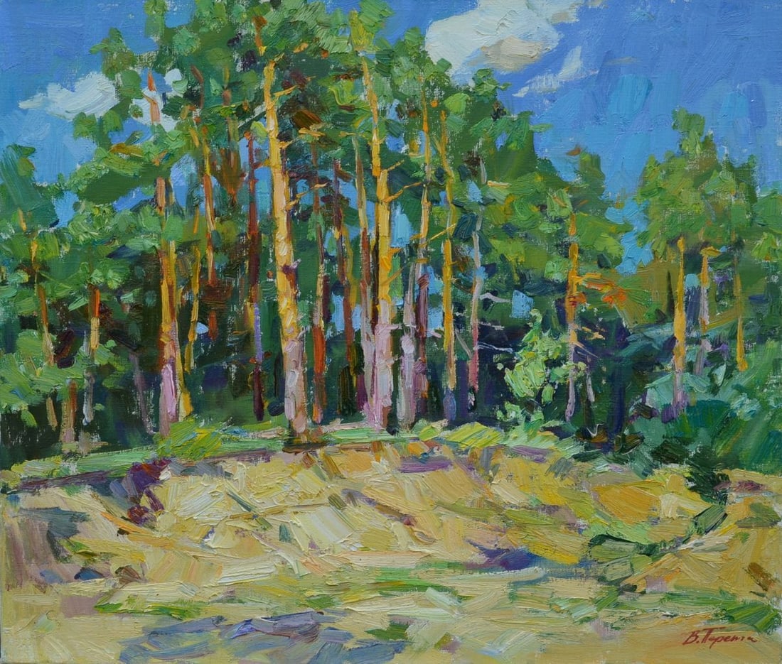 Oil painting Pine trees Tepeta Miacheslav: Title: Oil painting Pine trees Tepeta Miacheslav Description: №Tep 26 *** ABOUT THIS PAINTING *** * TITLE: "Pine trees" * ARTISTS: Tepeta Miacheslav * SIZE: 60x70 cm/'23.62x27.55 inches' * MEDIU