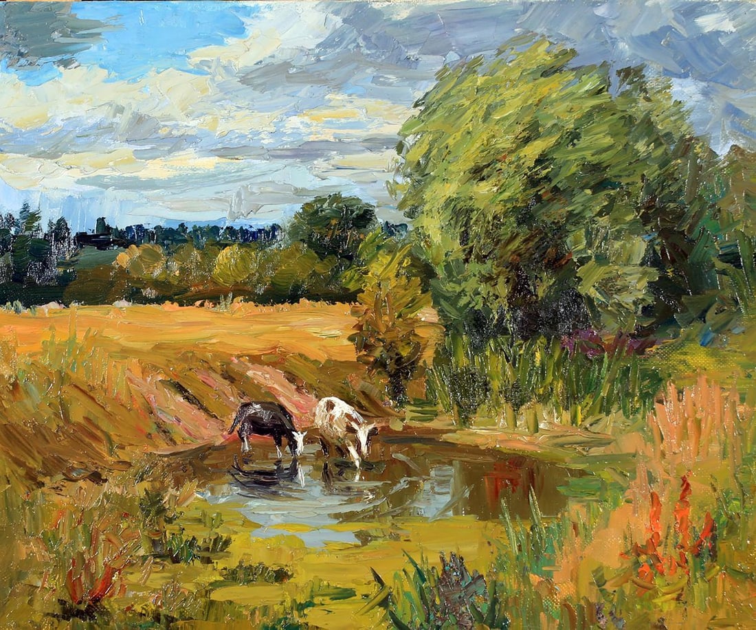 Oil painting At the waterpipe / Serdyuk Boris Petrovich: Title: Oil painting At the waterpipe / Serdyuk Boris Petrovich Description: №SERB 16 * TITLE: "At the waterpipe" * ARTISTS: Serdyuk Boris Petrovich * SIZE: 43 x 35cm/16,92'x 13,77 inches' * MEDI