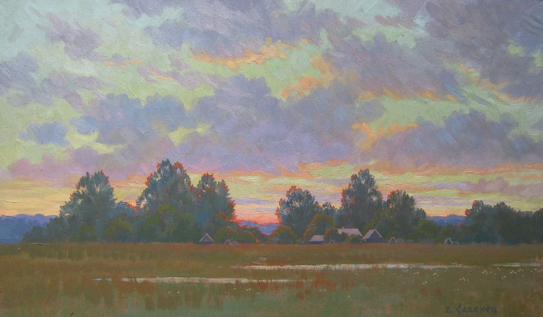 Oil painting Evening came Kalebets Valery: Title: Oil painting Evening came Kalebets Valery Description: №Sav 78 *** ABOUT THIS PAINTING *** * TITLE: "Evening came" * ARTISTS: Kalebets Valery * SIZE: 31x51 cm/'12.20x20.07 inches' * MEDIU