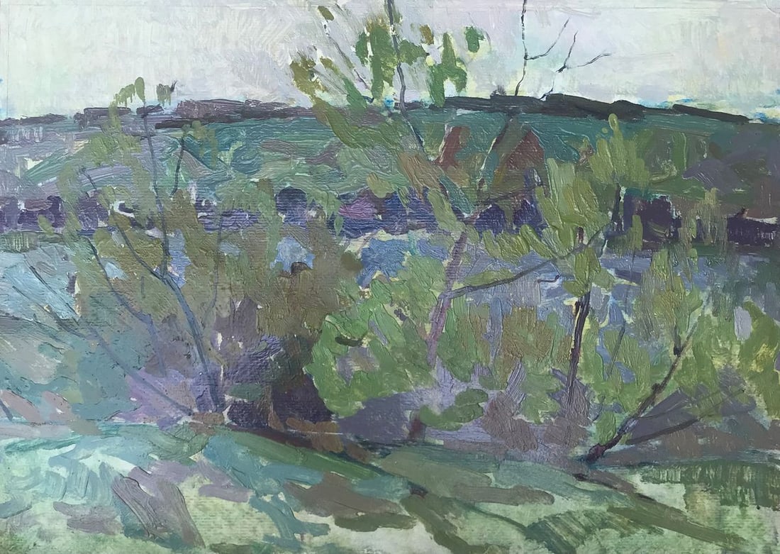 Oil painting Twilight Peter Tovpev: Title: Oil painting Twilight Peter Tovpev Description: №AAA2194 "Twilight" is an oil painting that captures the beauty of the evening. The thickets on the shore and the river are bathed in a sof