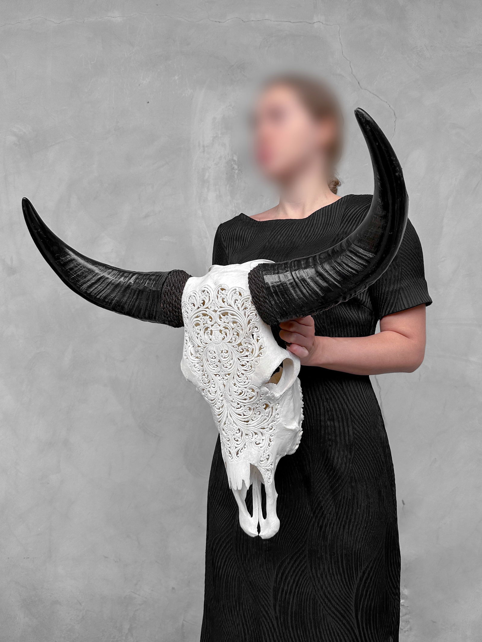 White buffalo skull - Small lotus motif - 2