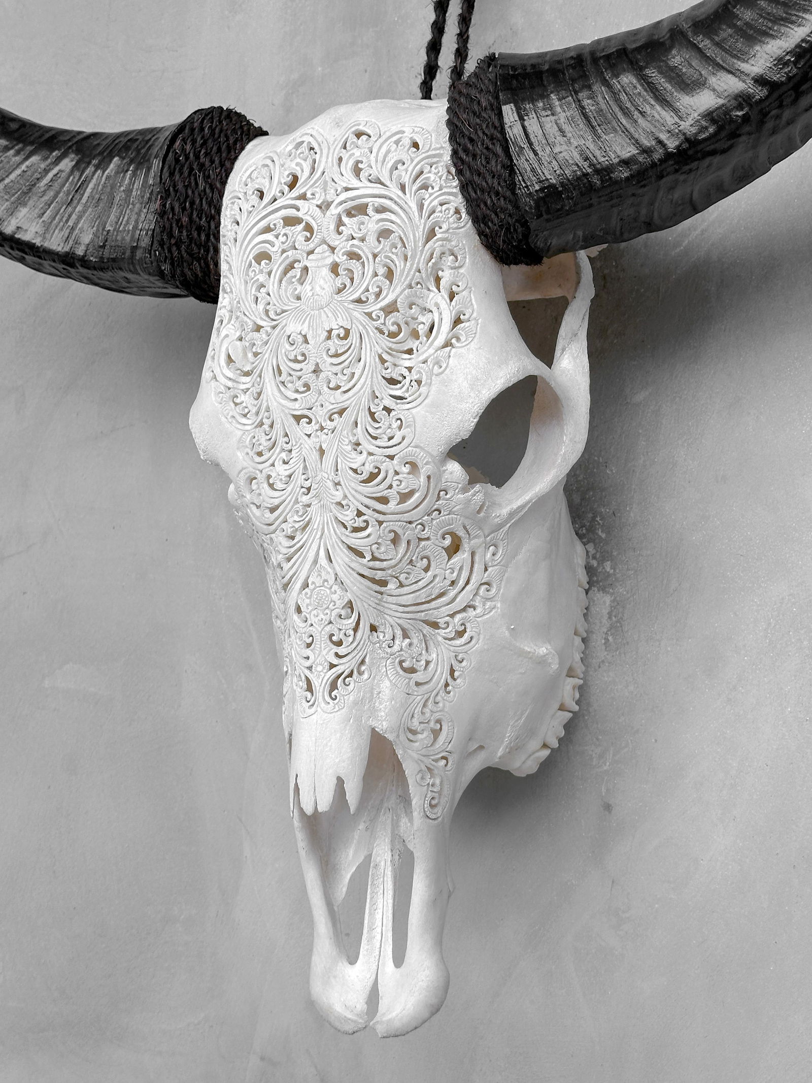 White buffalo skull - Small lotus motif - 8