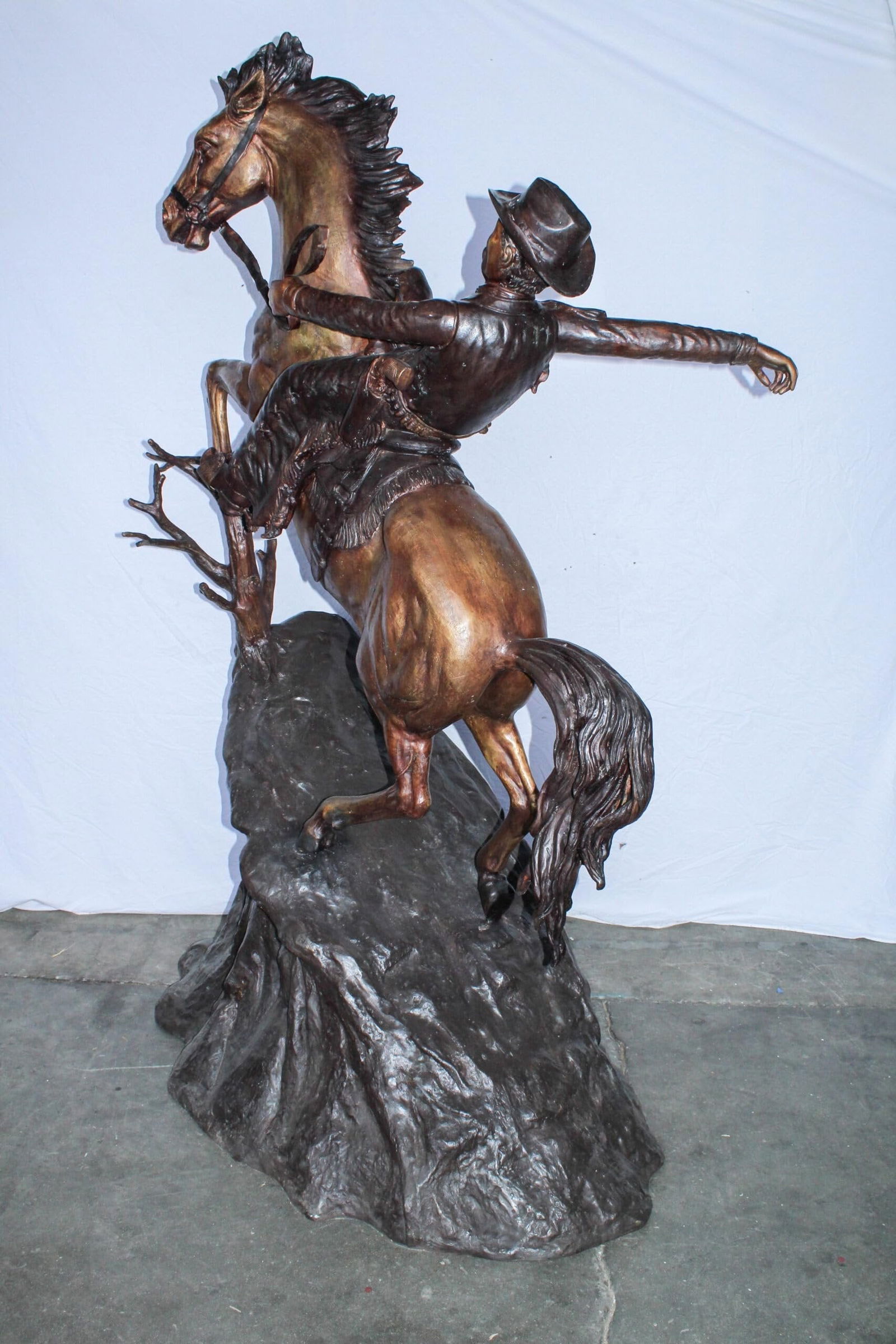 Life Size Bronze Cowboy on Rearing Horse Western Statue 60" x 37" x 81"H - 10