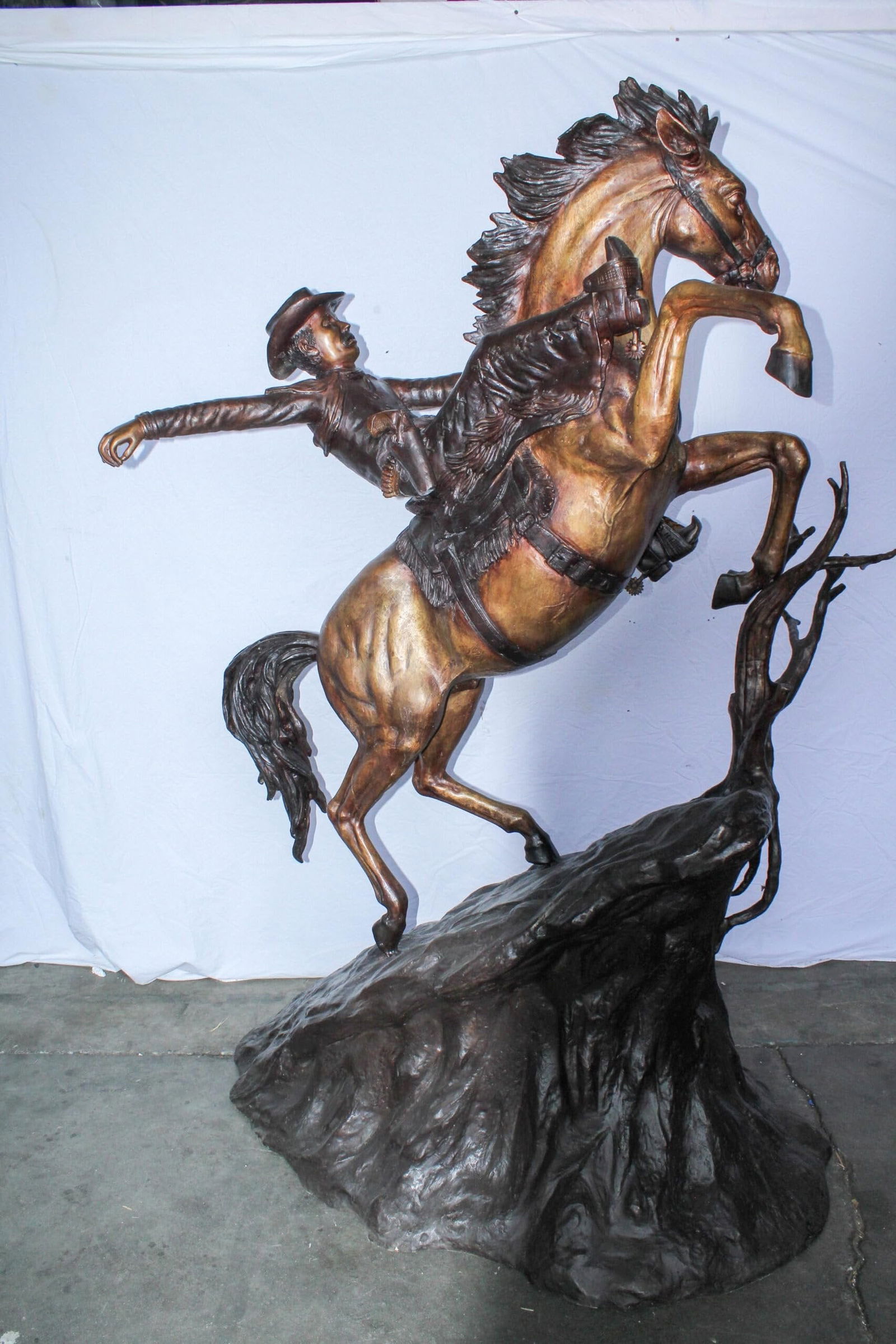Life Size Bronze Cowboy on Rearing Horse Western Statue 60" x 37" x 81"H - 3