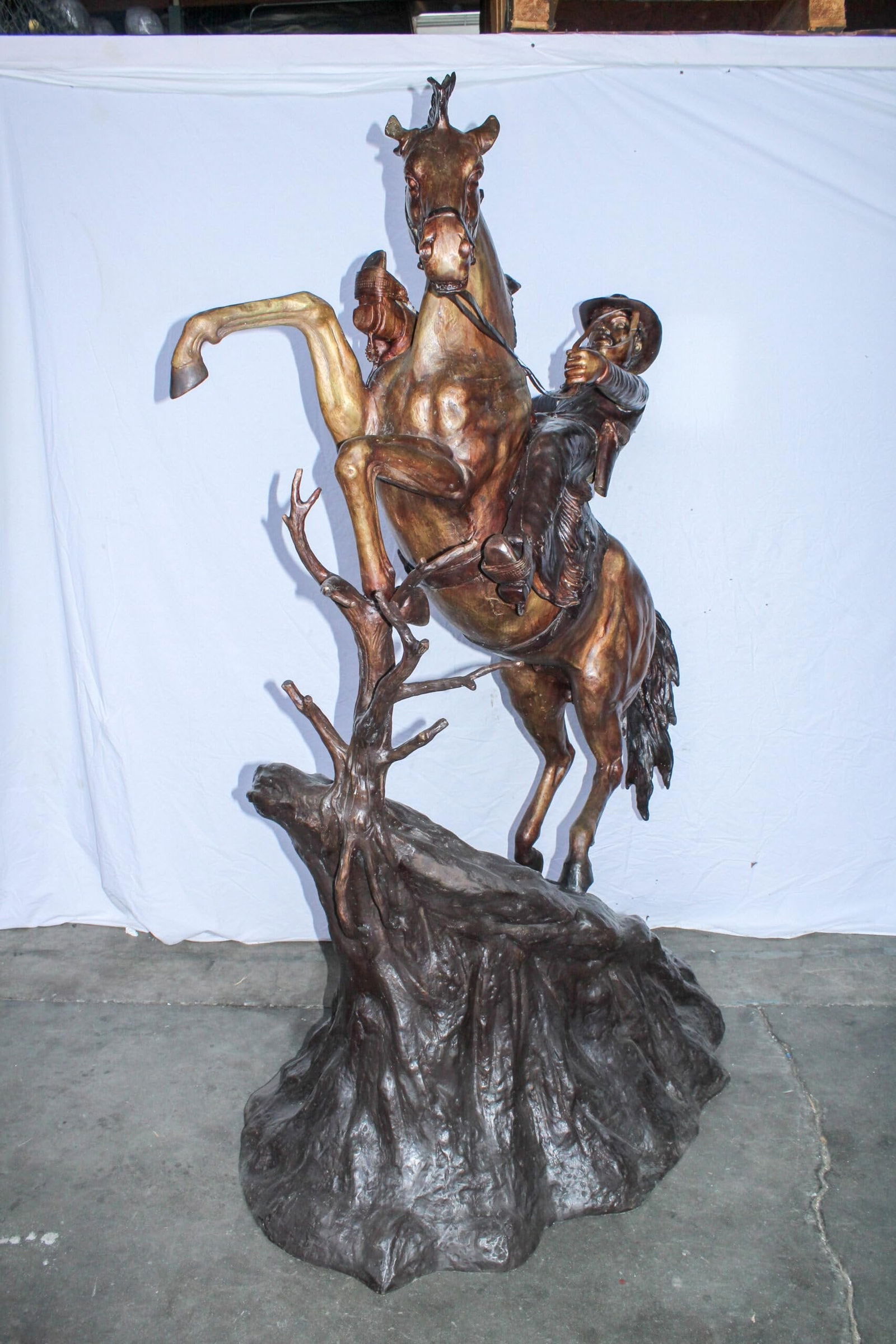 Life Size Bronze Cowboy on Rearing Horse Western Statue 60" x 37" x 81"H - 8