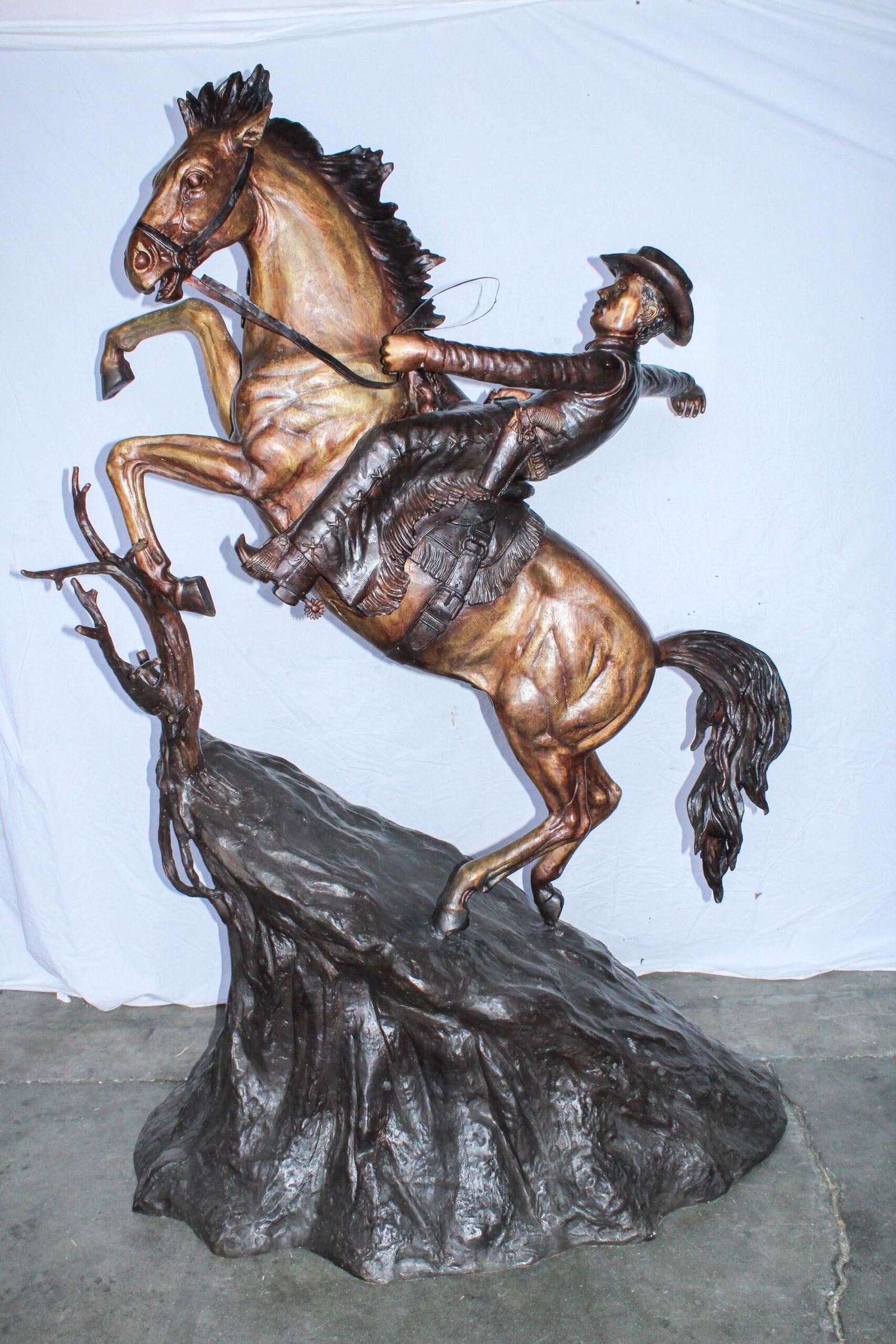 Life Size Bronze Cowboy on Rearing Horse Western Statue 60" x 37" x 81"H - 9