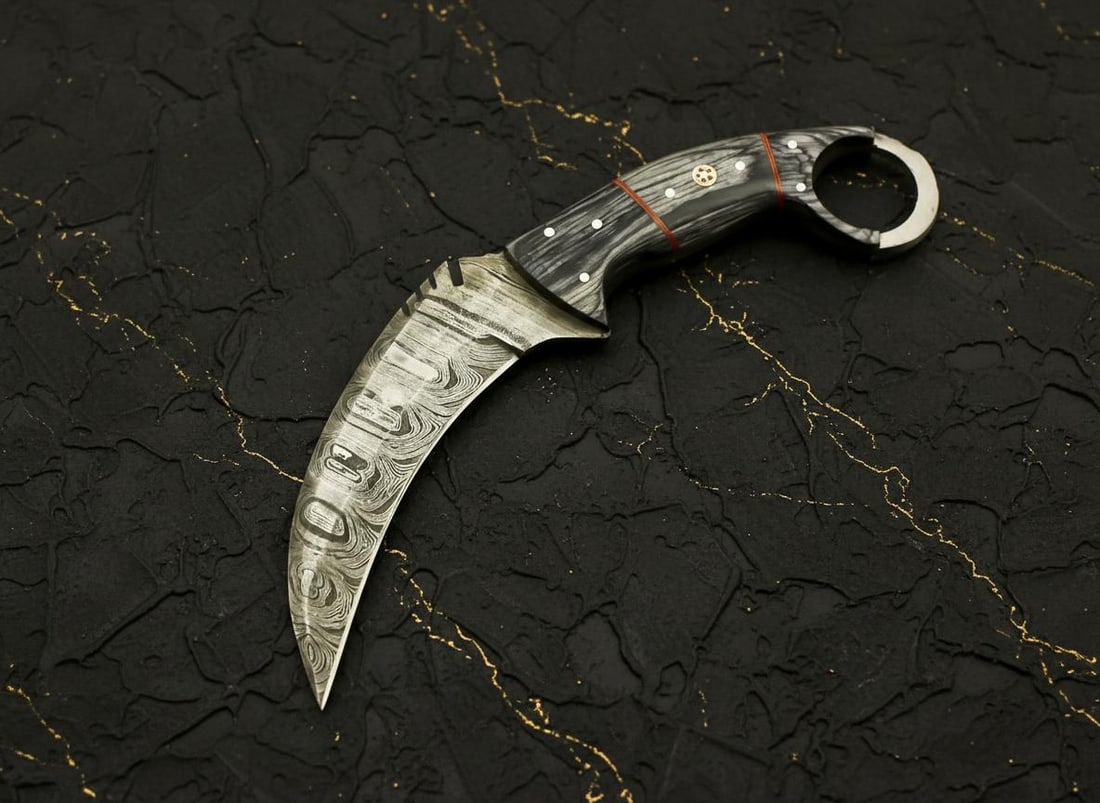 Handcrafted Damascus Karambit Hunting Knife, Full Tang Blade with Rosewood Pakka Wood Handle - 3
