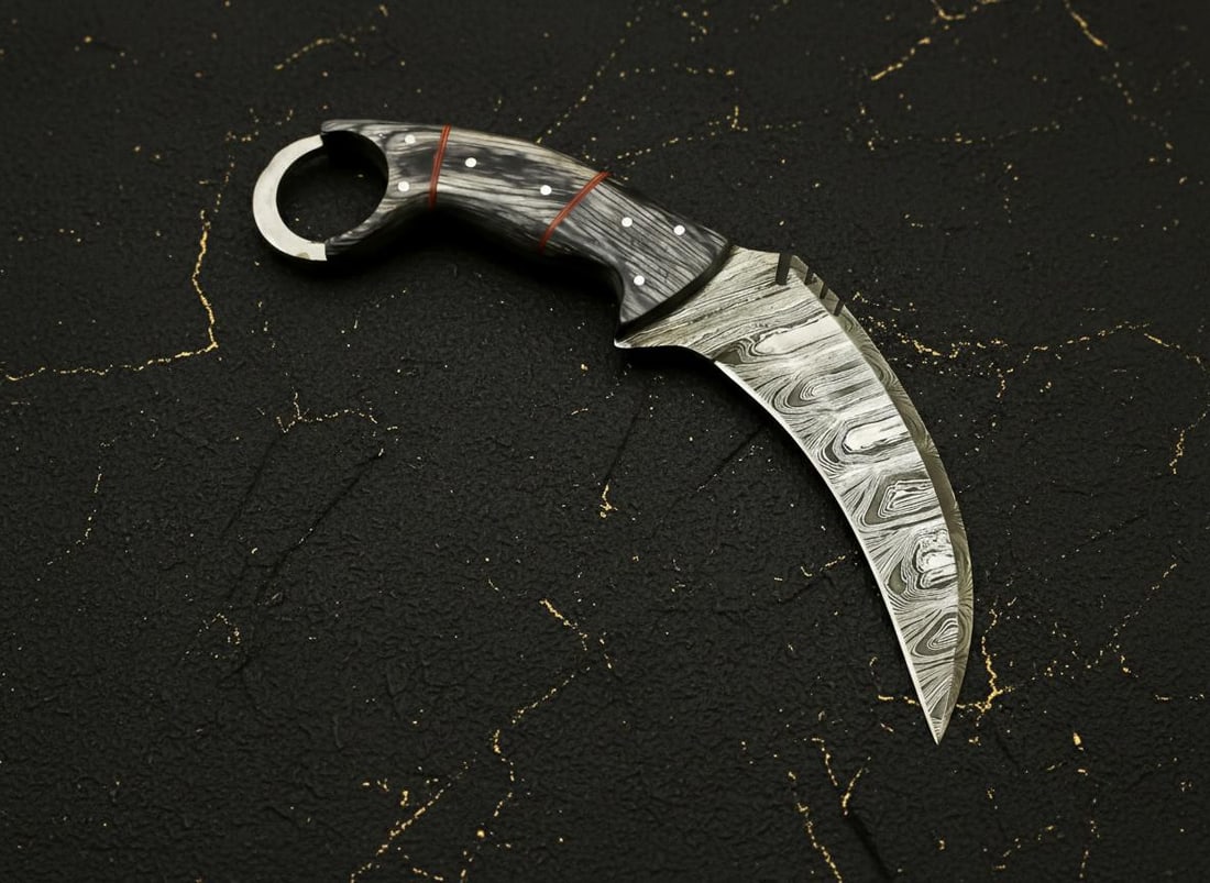 Handcrafted Damascus Karambit Hunting Knife, Full Tang Blade with Rosewood Pakka Wood Handle - 4