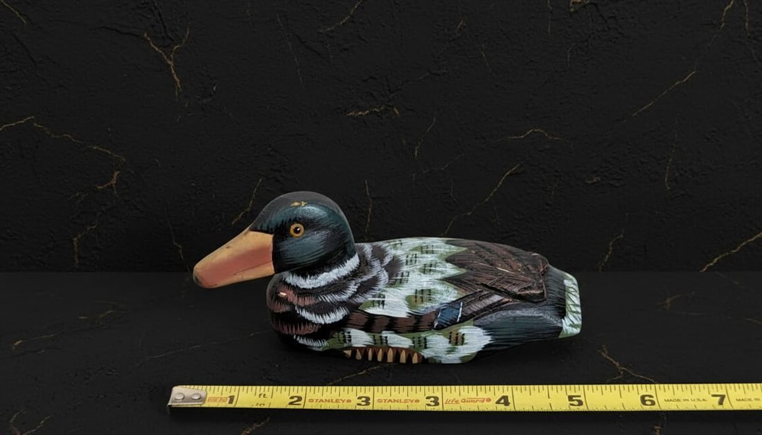 Vintage 6" Carved Duck Hand Painted Figurine High Detail Hunting Cabin Decor - 4