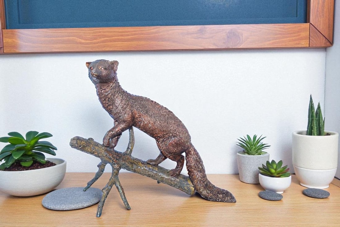 Bronze Statue of a Mongoose Climbing a Tree Branch 24" x 12" x 20"H - 2