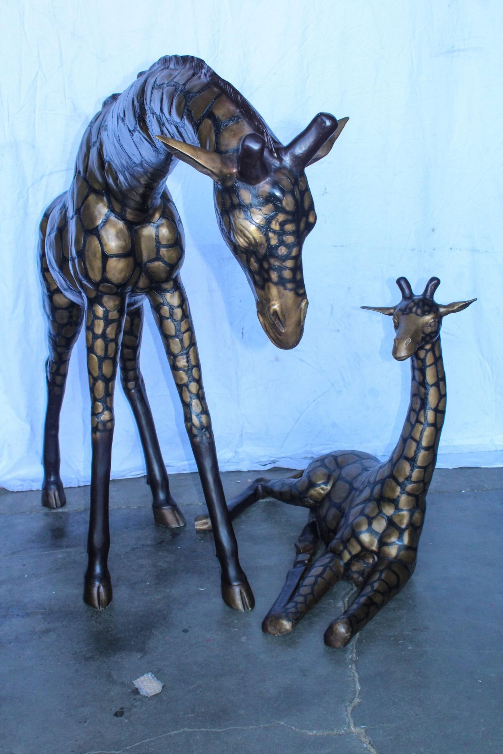 Life Size Bronze Giraffes Statues, One Laying, One Standing 77" x 21" x 58"H - 4