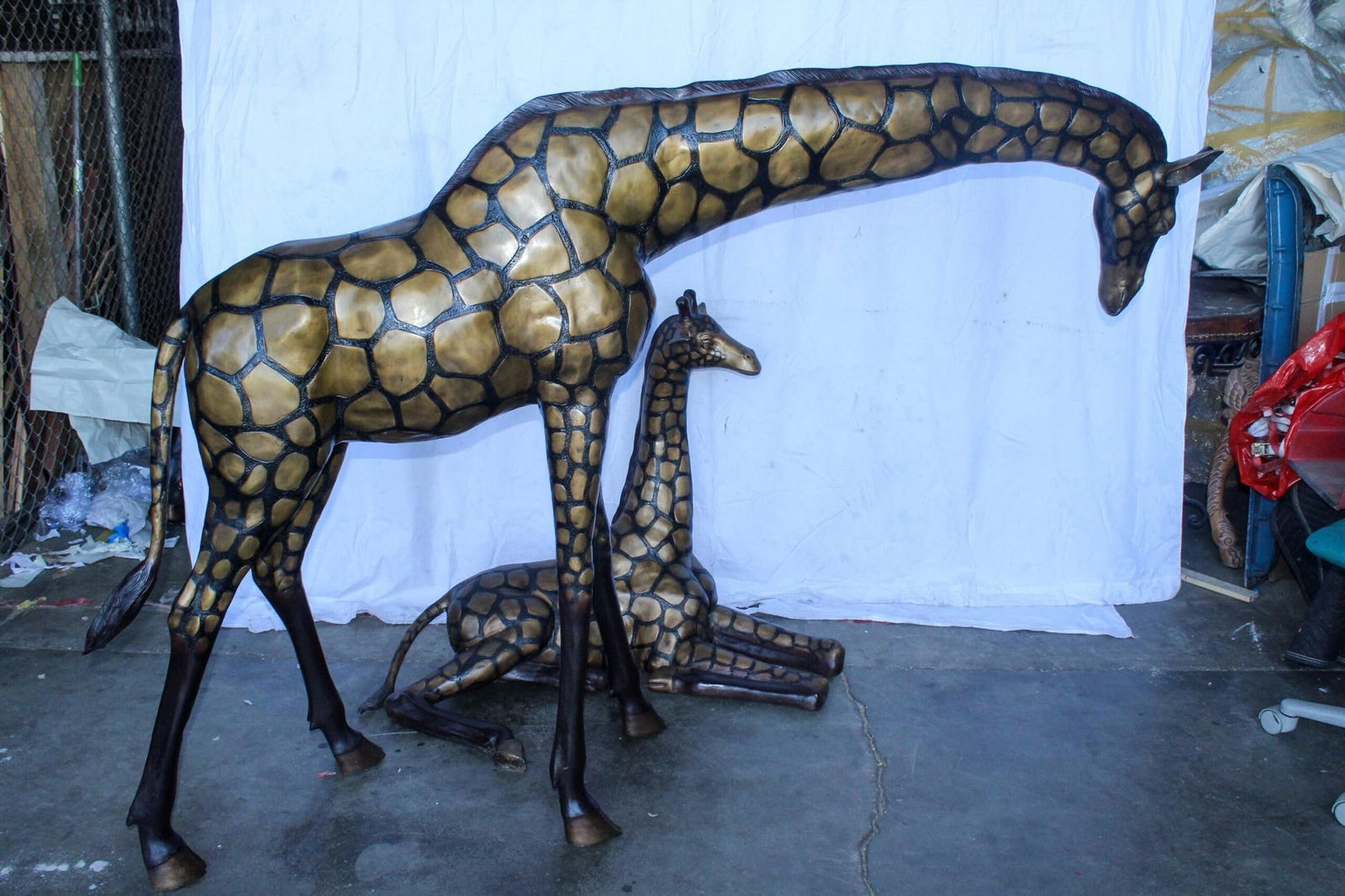 Life Size Bronze Giraffes Statues, One Laying, One Standing 77" x 21" x 58"H - 7