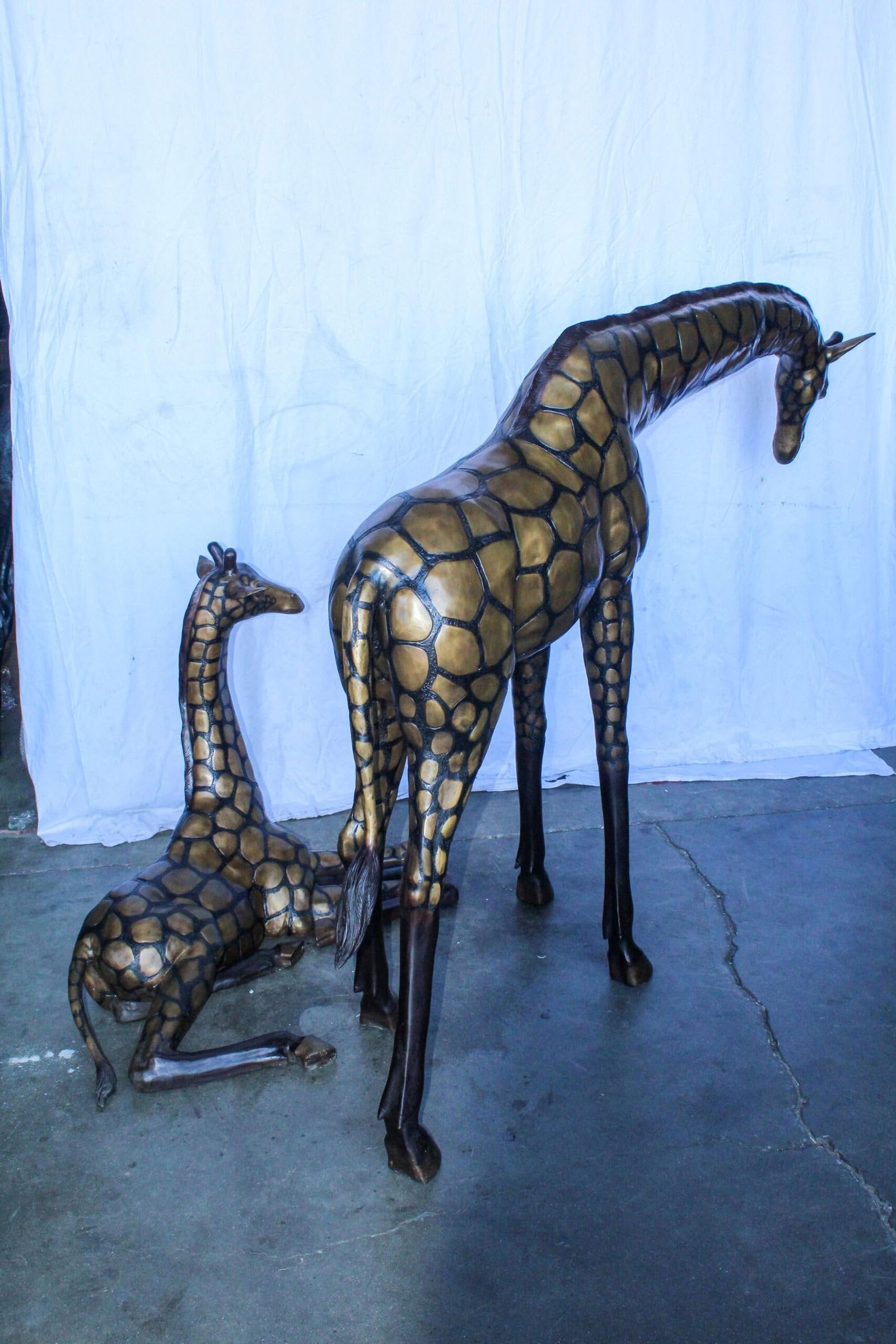 Life Size Bronze Giraffes Statues, One Laying, One Standing 77" x 21" x 58"H - 8