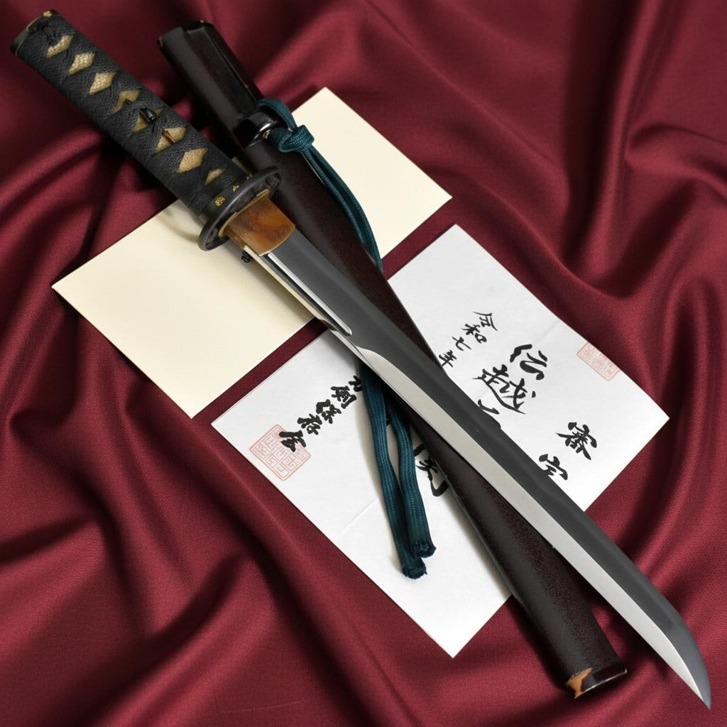 Antique Japanese Wakizashi Sword in Koshirae, NTHK Certified Echizen Seki, Edo Era: Title:Antique Japanese Wakizashi Sword in Koshirae, NTHK Certified Echizen Seki, Edo Era Description:This is an authentic antique Japanese samurai sword, a nihonto wakizashi from the Edo era's Kanbun