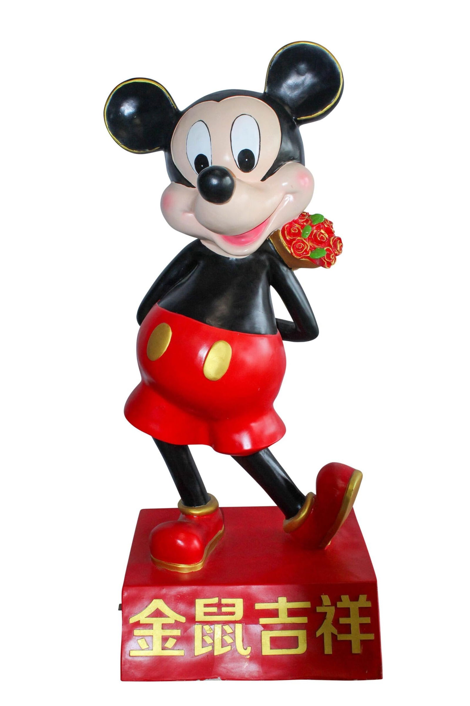 Large Cartoon Girl Character Holding Gold Bowl Statue 21" x 21" x 47"H: Title:Large Cartoon Girl Character Holding Gold Bowl Statue 21" x 21" x 47"H Description:Charming oversized cartoon girl statue in a blue dress with pink shoes and a bow, holding a shiny gold bowl. Pe