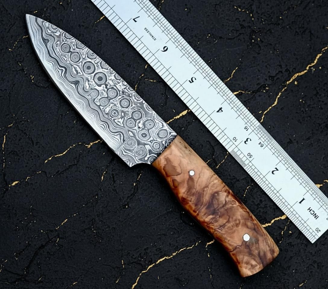 Hand Forged Rain Drop Damascus Steel Skinner Knife with Custom Wood Handle - 4