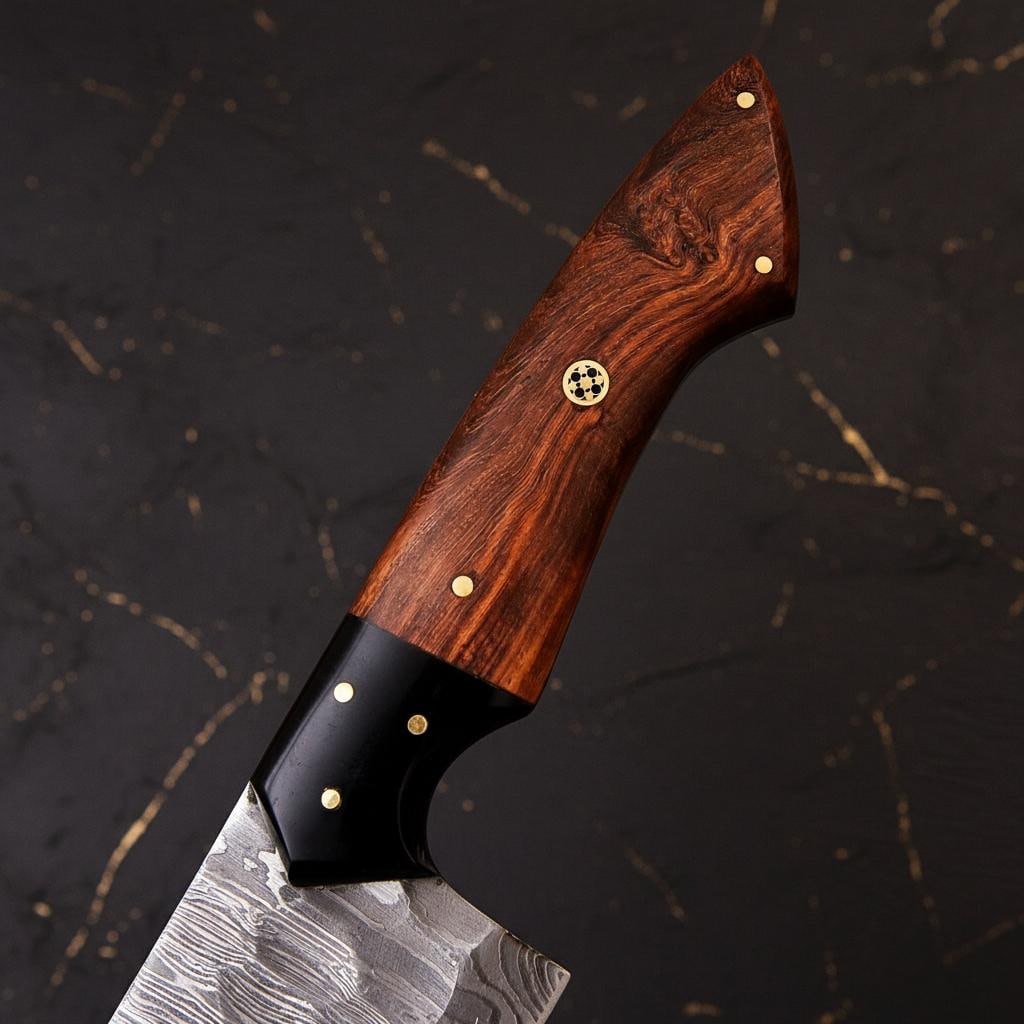 Hand Forged 5pc Damascus Steel Kitchen Knife Set with Custom Leather Sheath - 3