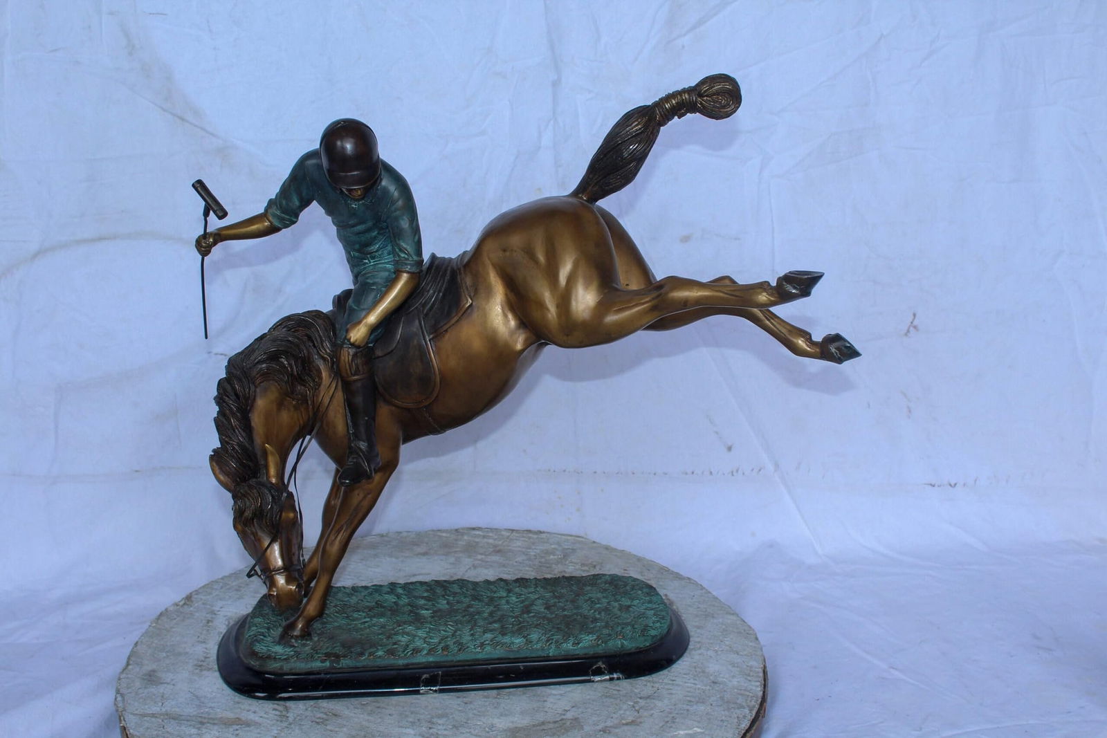 Dynamic Polo Player and Horse in Game Action Bronze Statue 21" x 11" x 22"H - 2