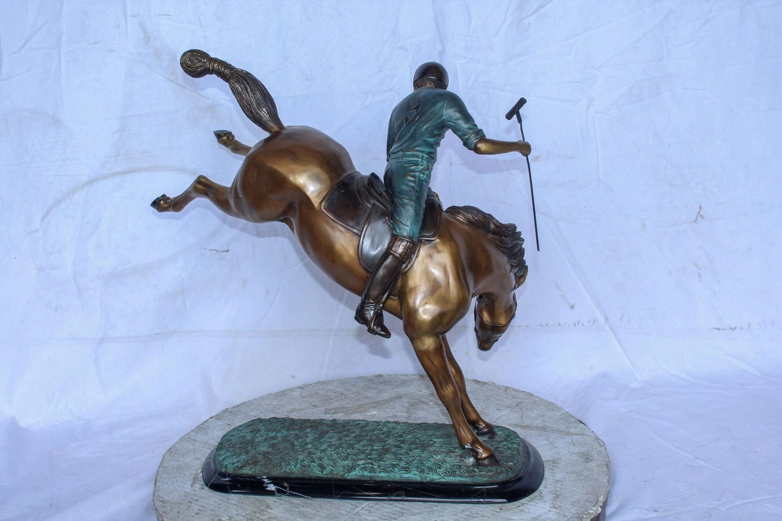 Dynamic Polo Player and Horse in Game Action Bronze Statue 21" x 11" x 22"H - 6