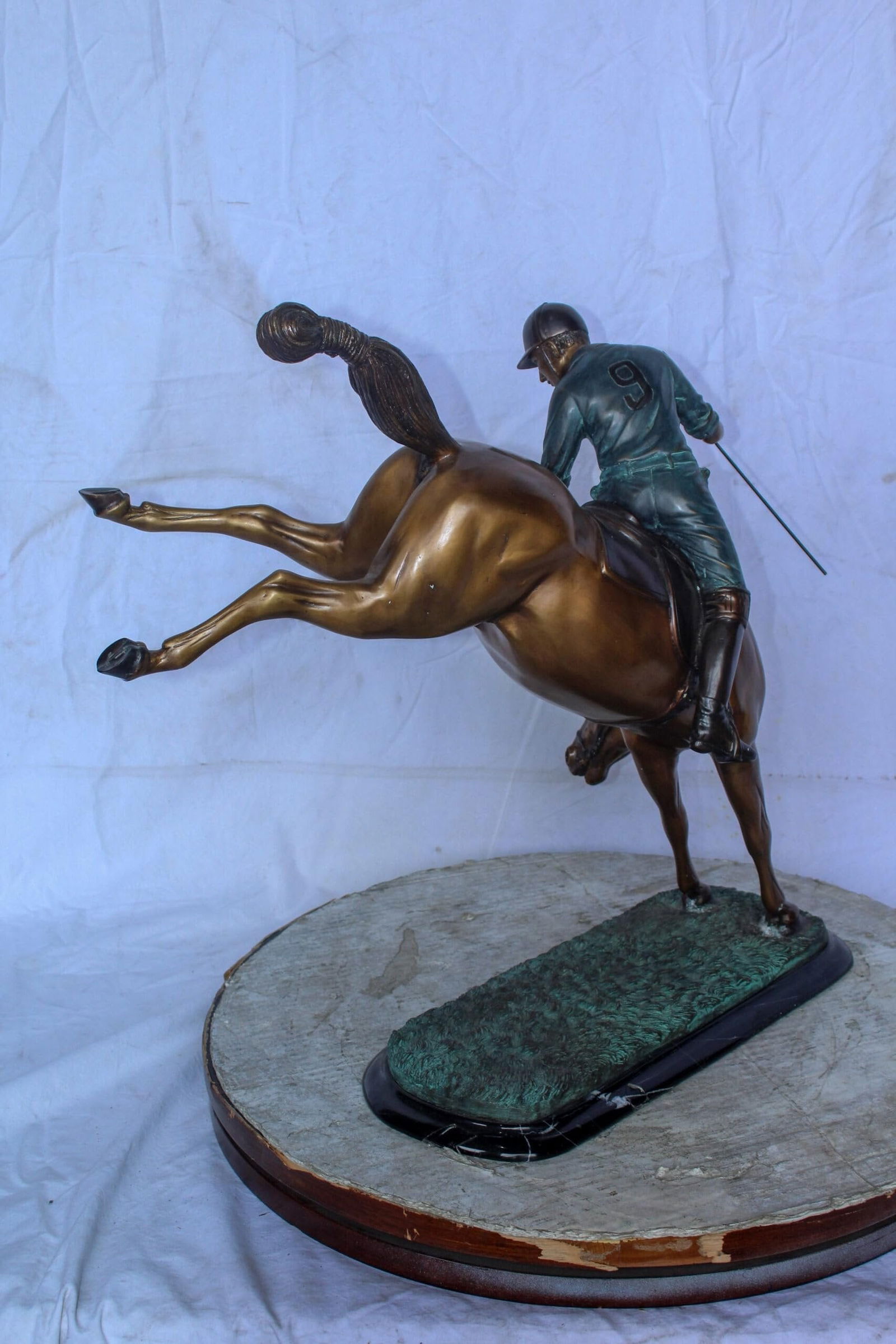 Dynamic Polo Player and Horse in Game Action Bronze Statue 21" x 11" x 22"H - 7